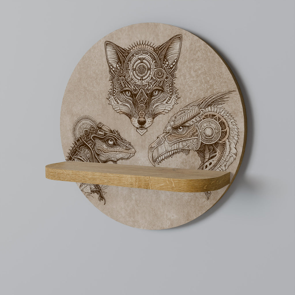 STEAMPUNK TRIO Round Art Shelf In Oak Effect