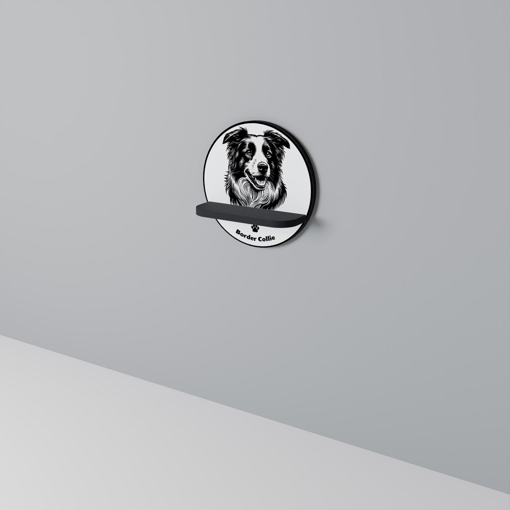 BORDER COLLIE Round Art Shelf In Black Finish