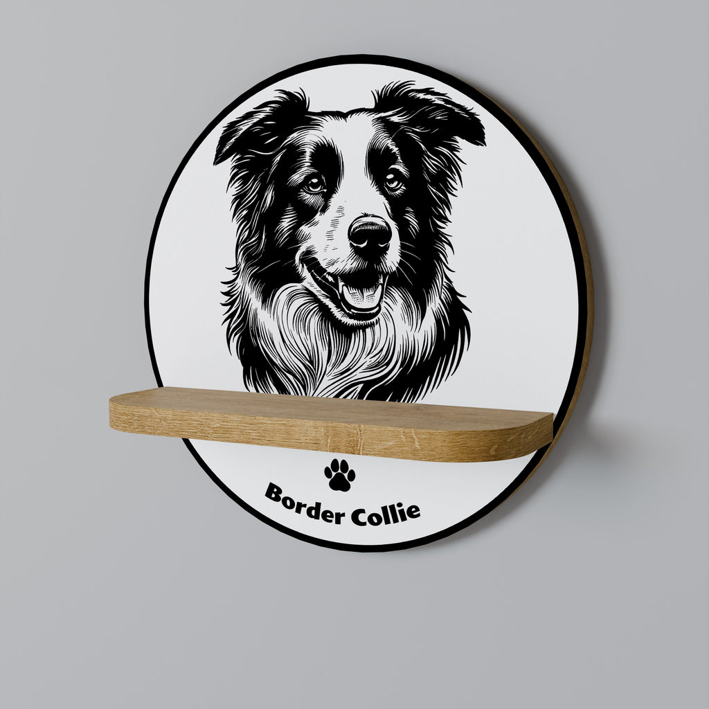 Étagère d'art ronde BORDER COLLIE effet chêne