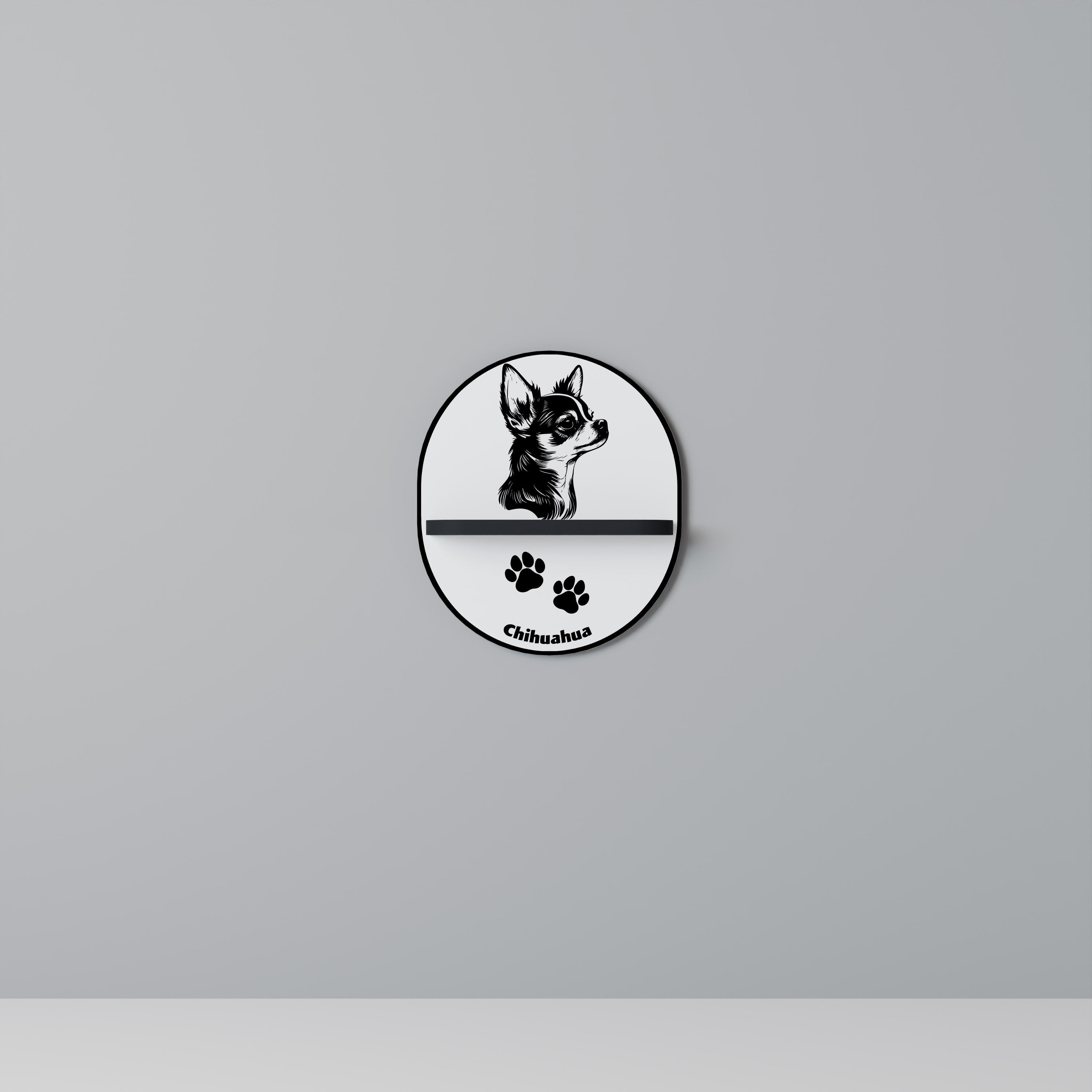 Étagère d'art ovale CHIHUAHUA DOG en finition noire