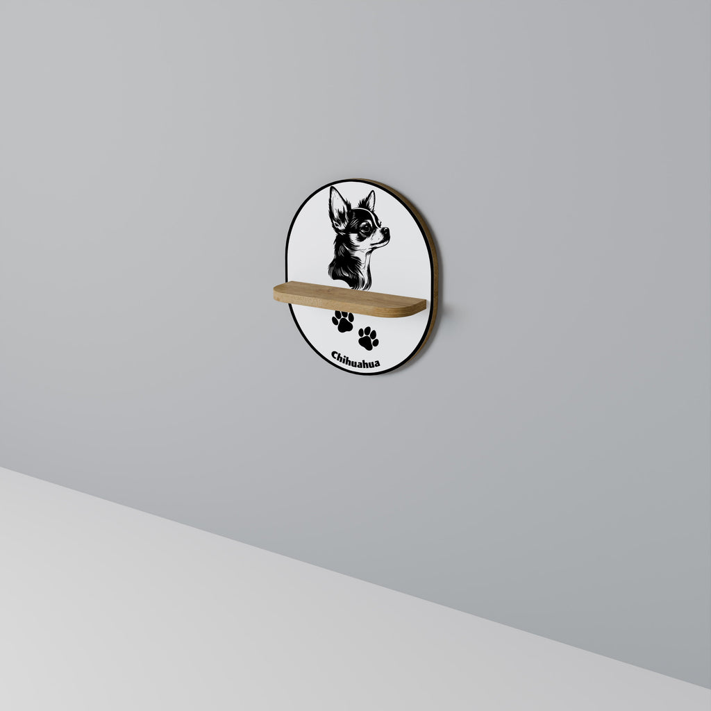CHIHUAHUA DOG Oval Art Shelf In Oak Effect