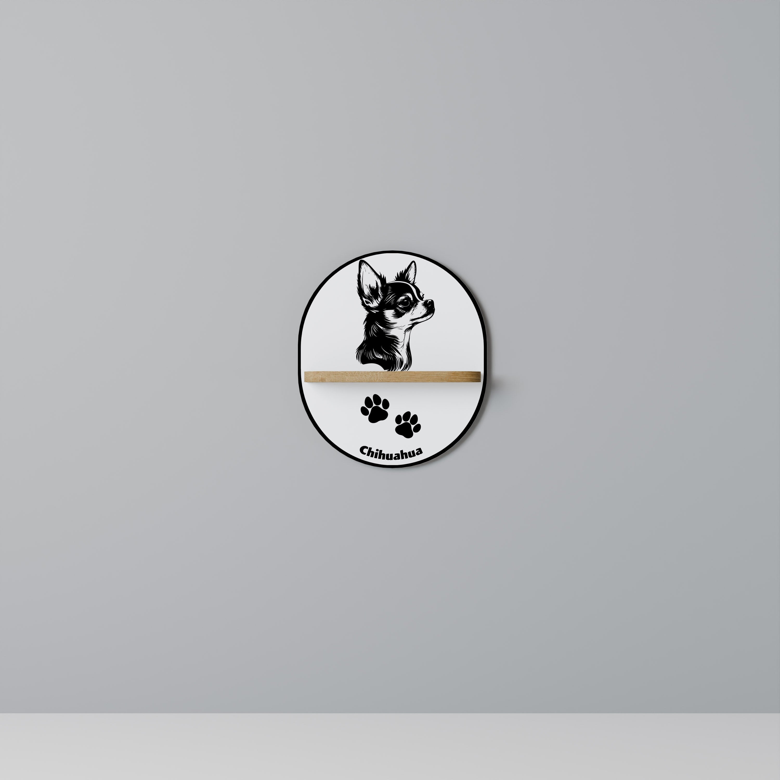 Étagère ovale effet chêne pour chien Chihuahua