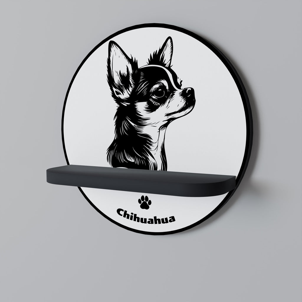 CHIHUAHUA DOG Round Art Shelf In Black Finish