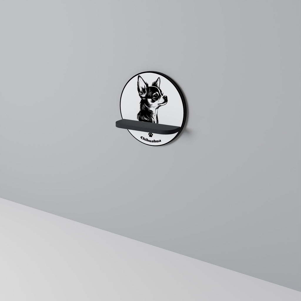 CHIHUAHUA DOG Round Art Shelf In Black Finish