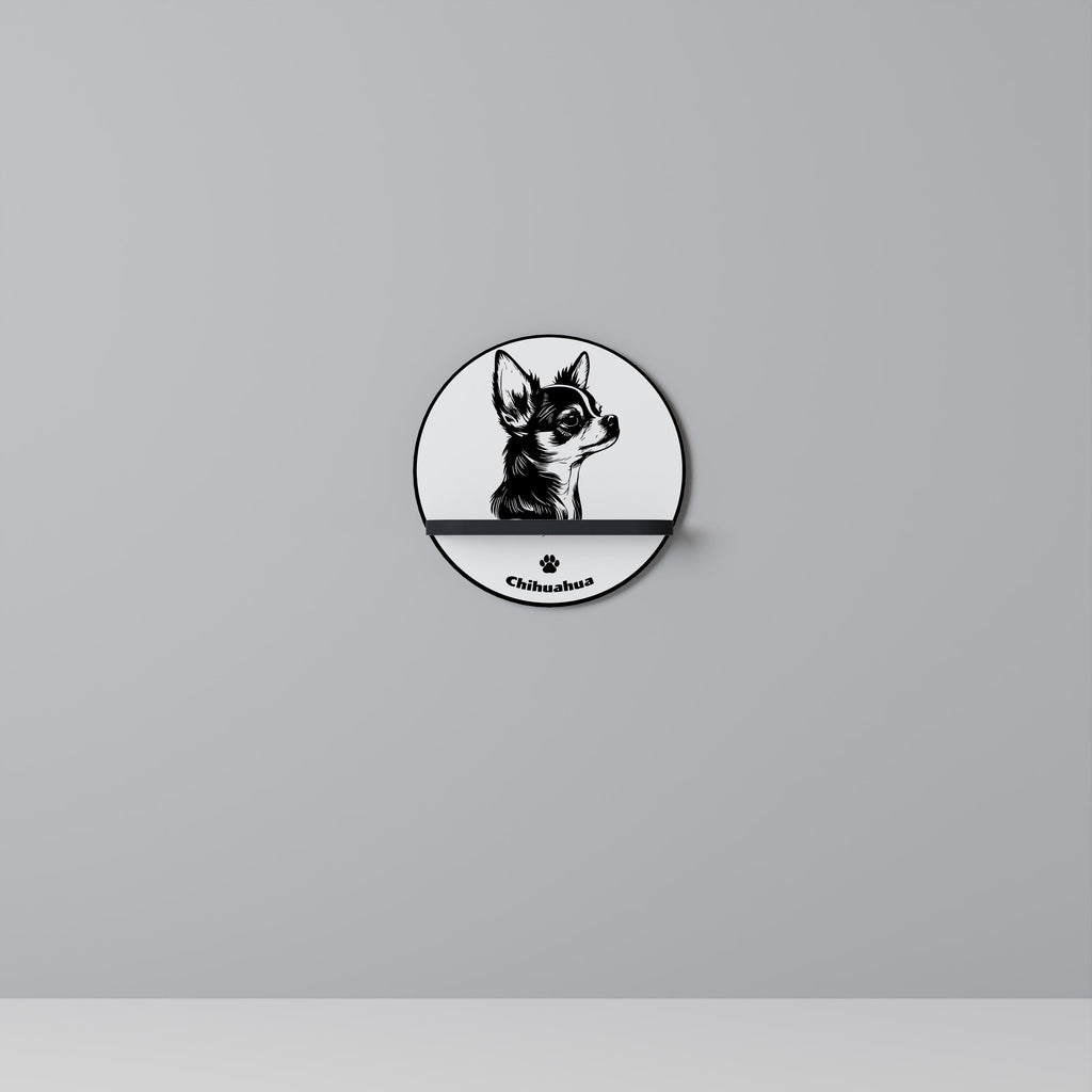 CHIHUAHUA DOG Round Art Shelf In Black Finish