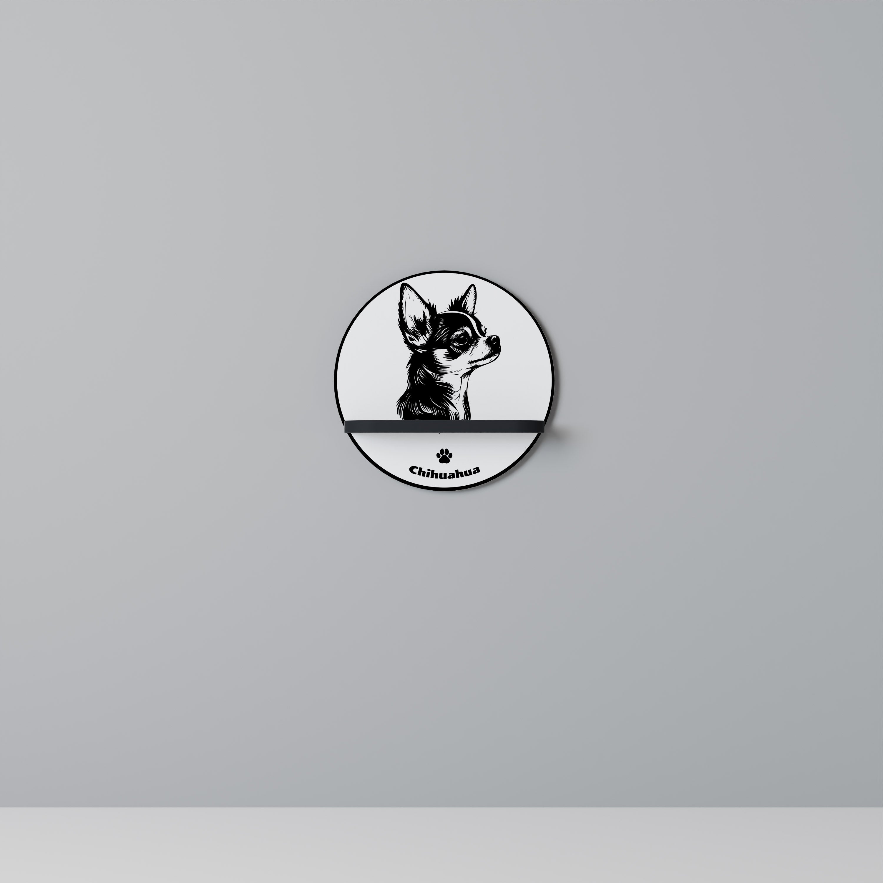 Étagère ronde en forme de chien Chihuahua, finition noire