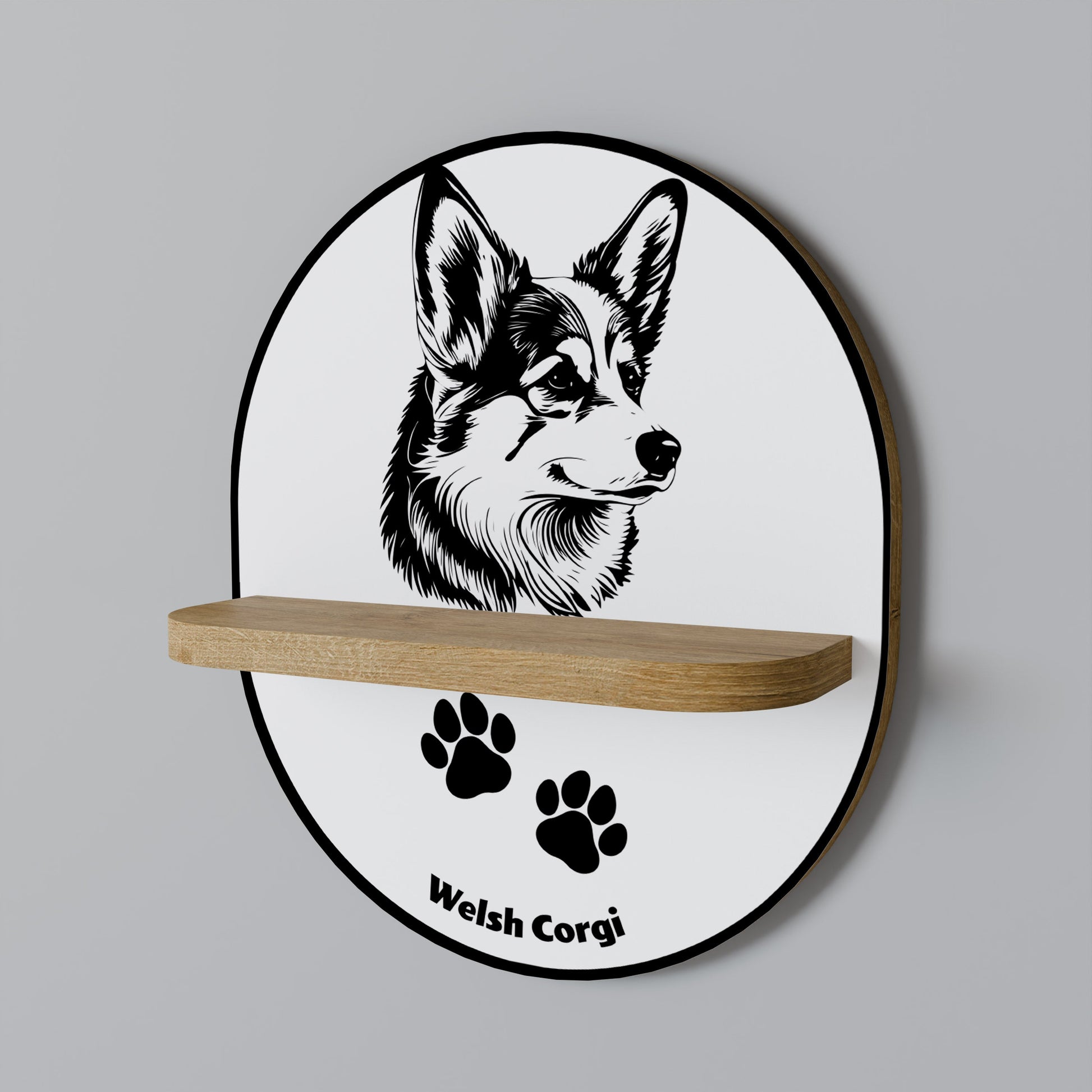 WELSH CORGI PEMBROKE Oval Art Shelf In Oak Effect