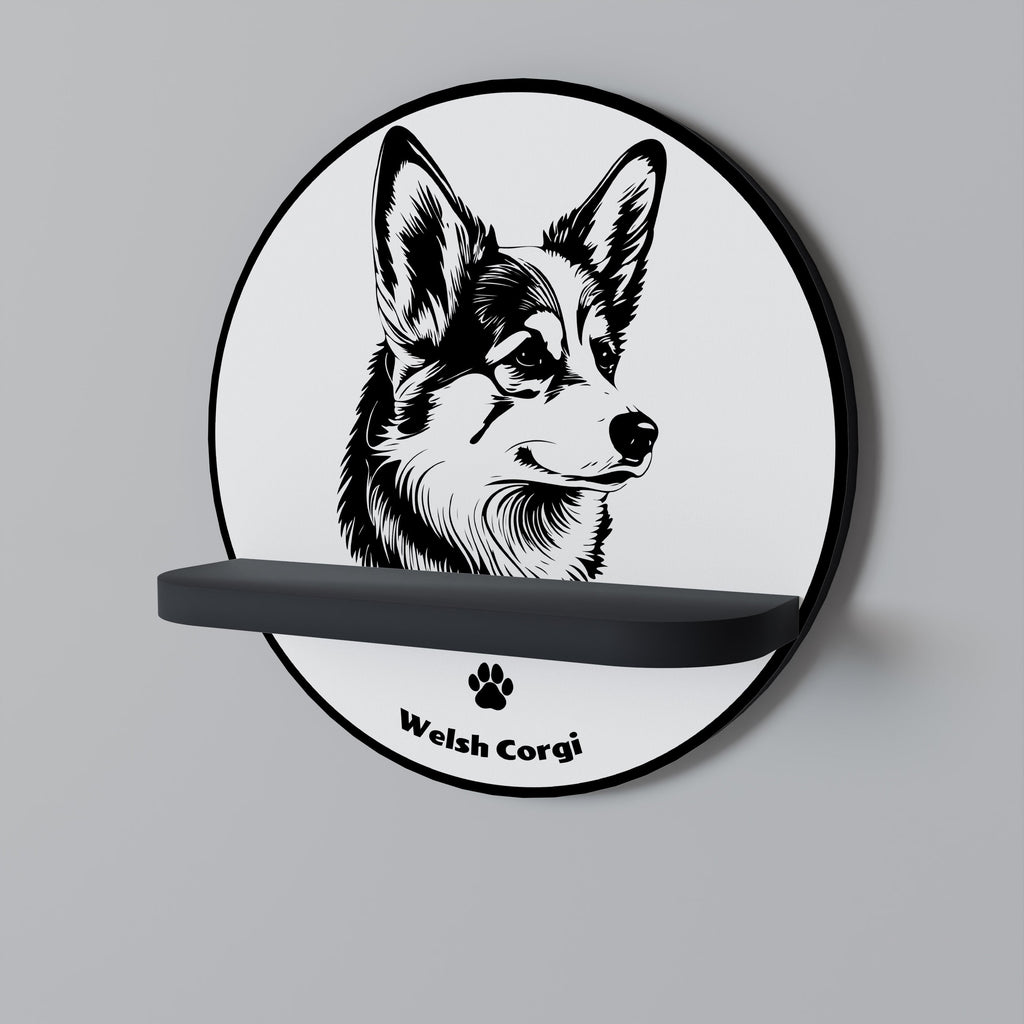 WELSH CORGI PEMBROKE Round Art Shelf In Black Finish