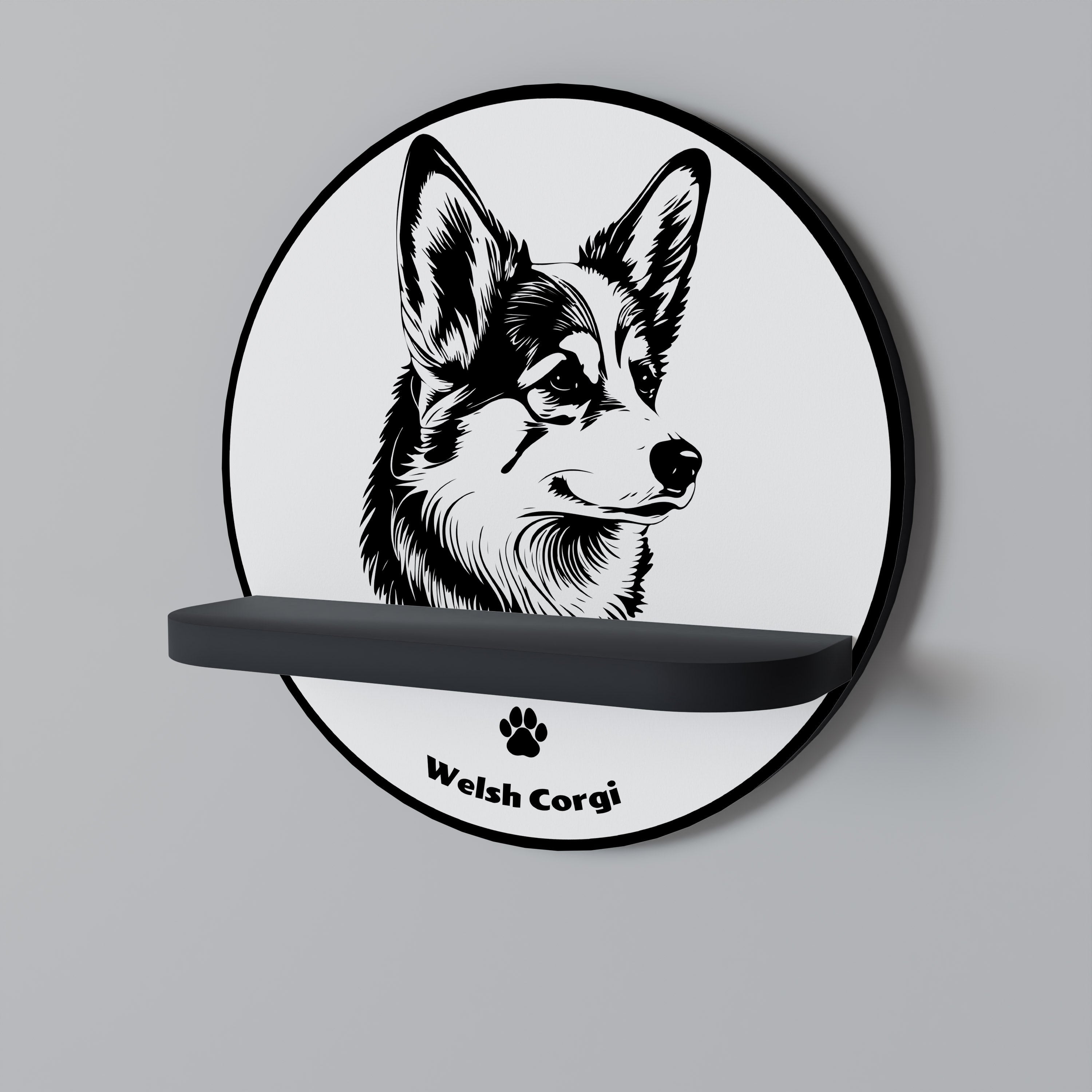 Étagère d'art ronde WELSH CORGI PEMBROKE en finition noire