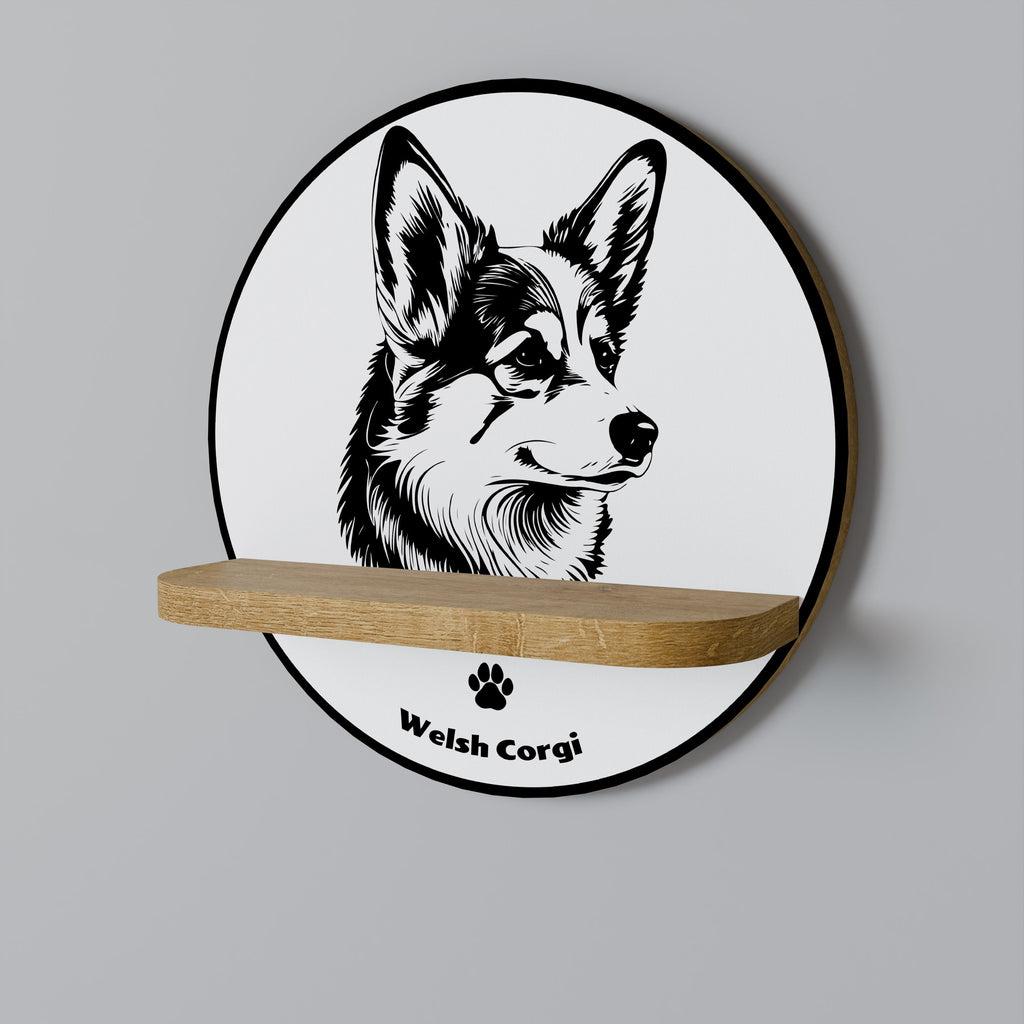 Étagère d'art ronde effet chêne WELSH CORGI PEMBROKE