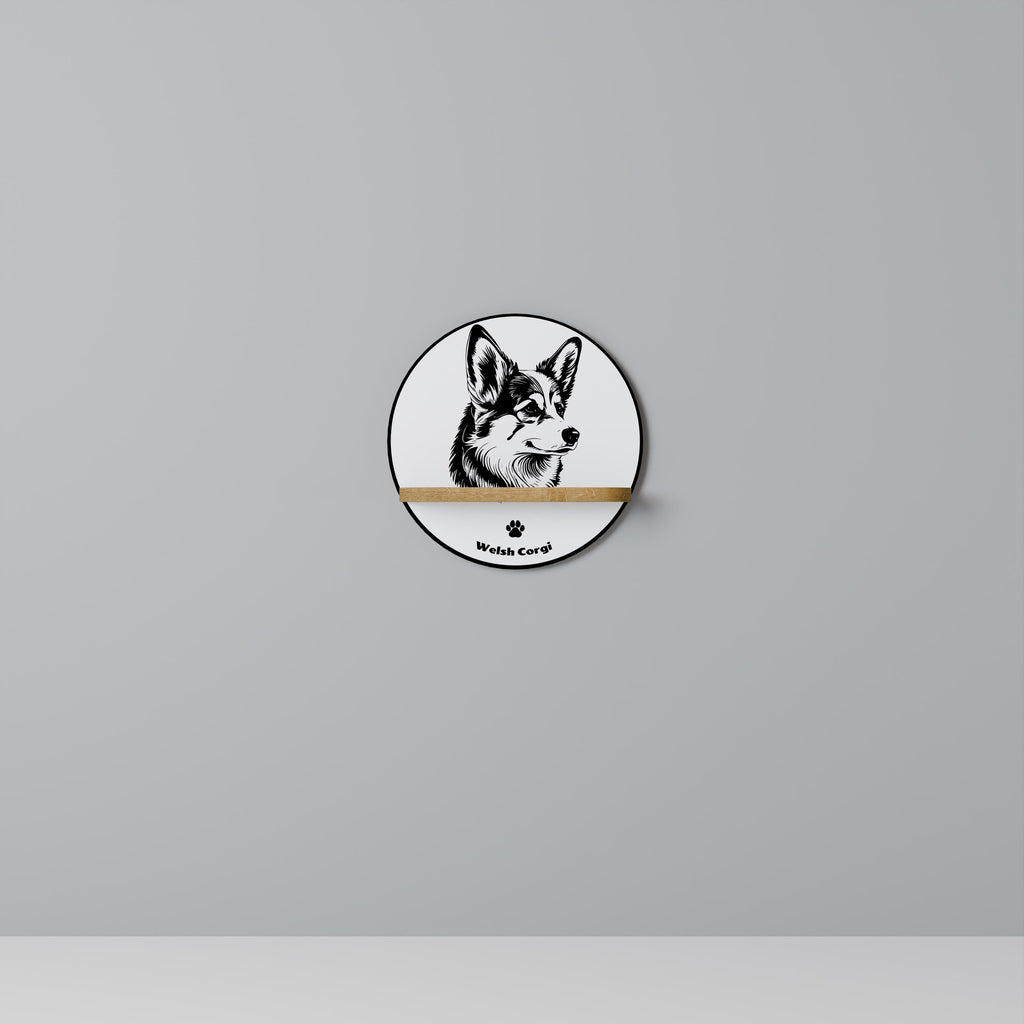 Étagère d'art ronde effet chêne WELSH CORGI PEMBROKE