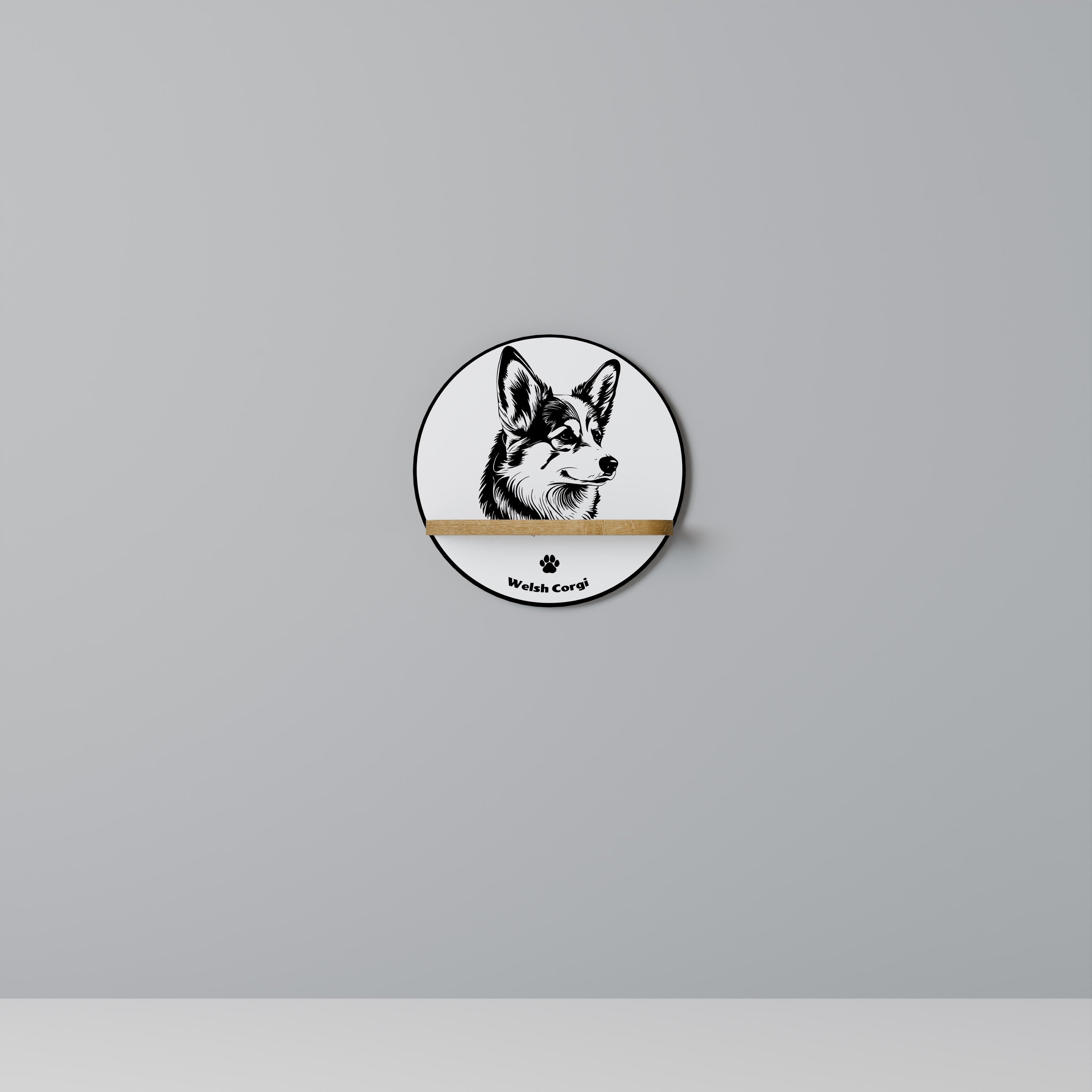 Étagère d'art ronde effet chêne WELSH CORGI PEMBROKE