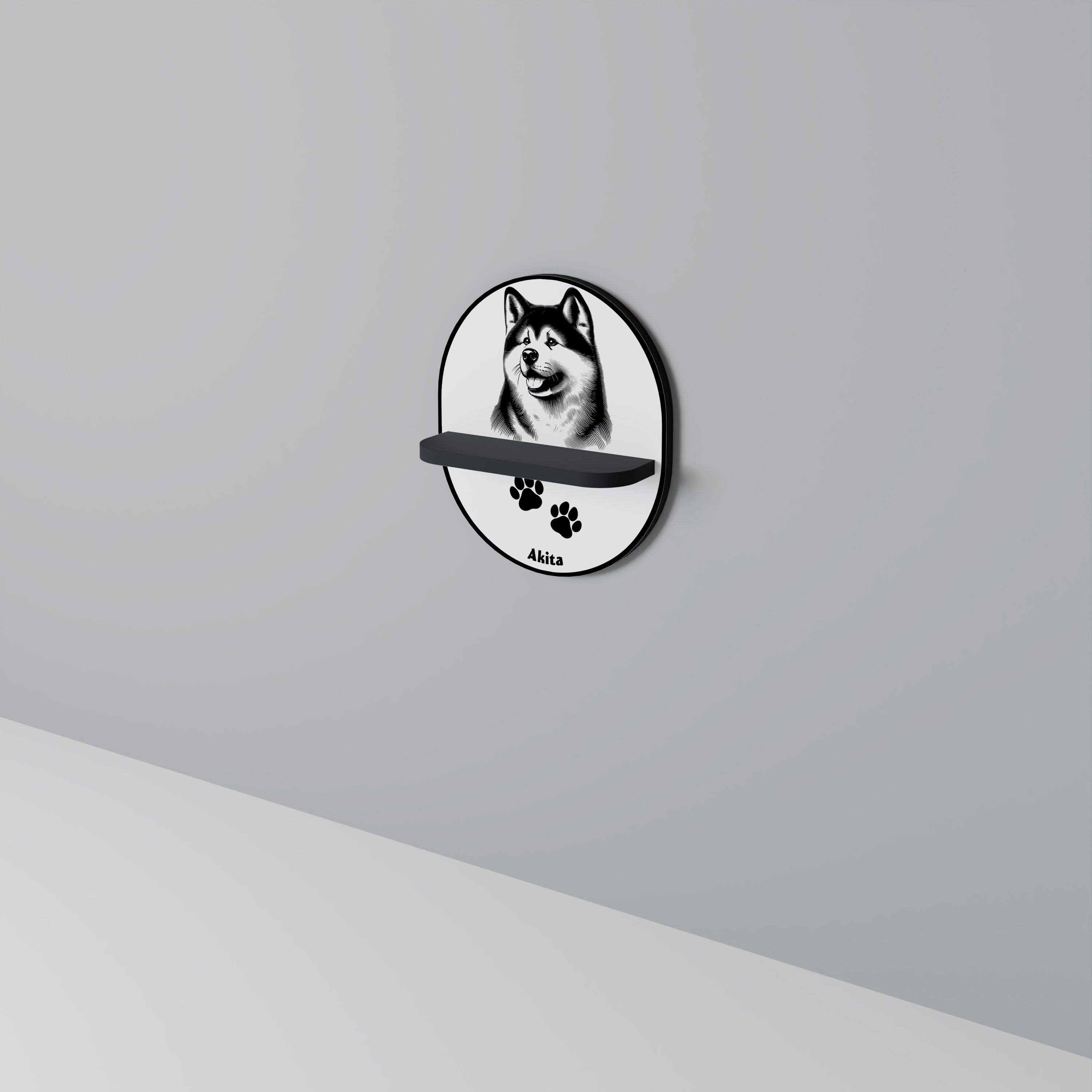 Étagère ovale en forme de chien Akita, finition noire