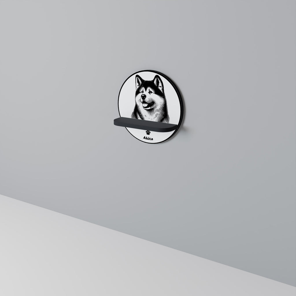 Étagère ronde en forme de chien Akita, finition noire