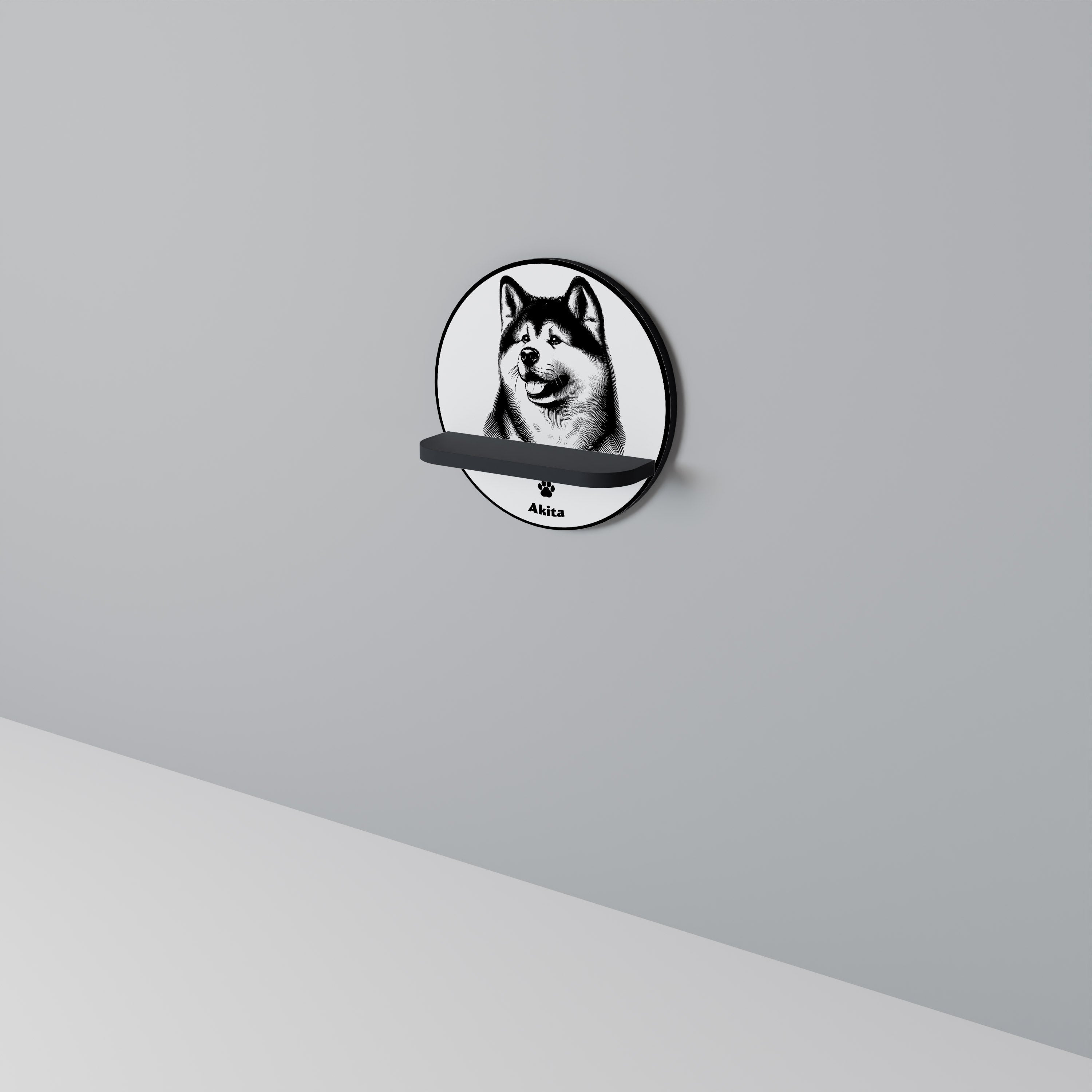 Étagère ronde en forme de chien Akita, finition noire
