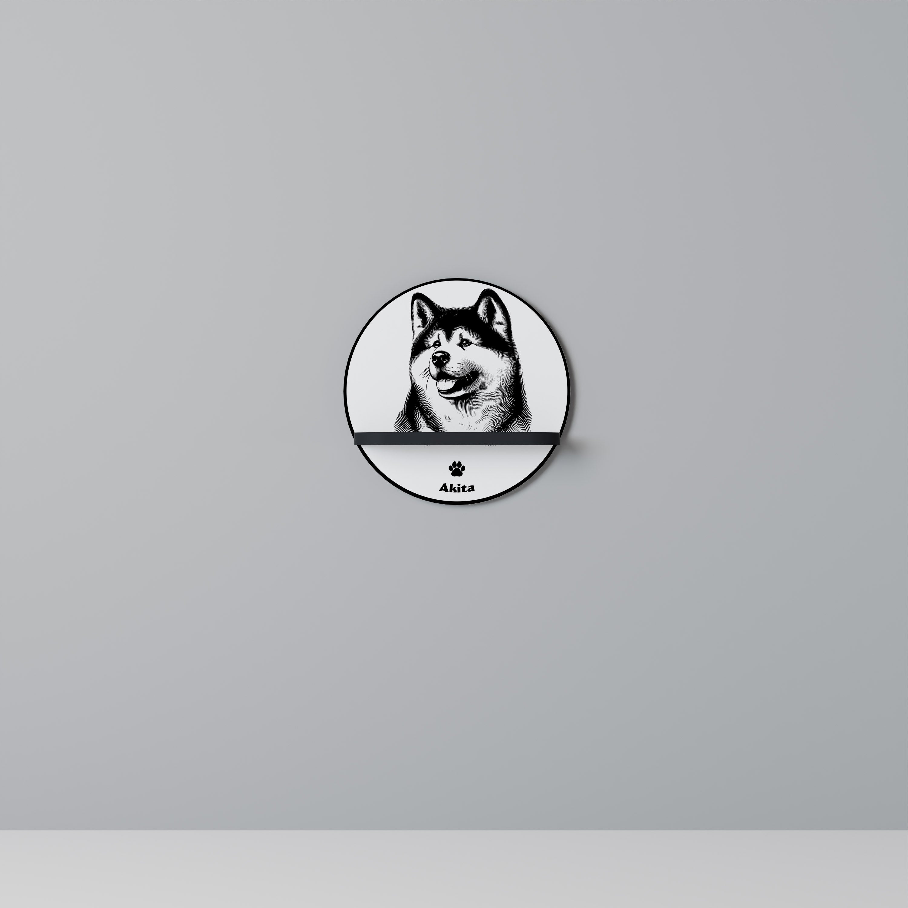 Étagère ronde en forme de chien Akita, finition noire