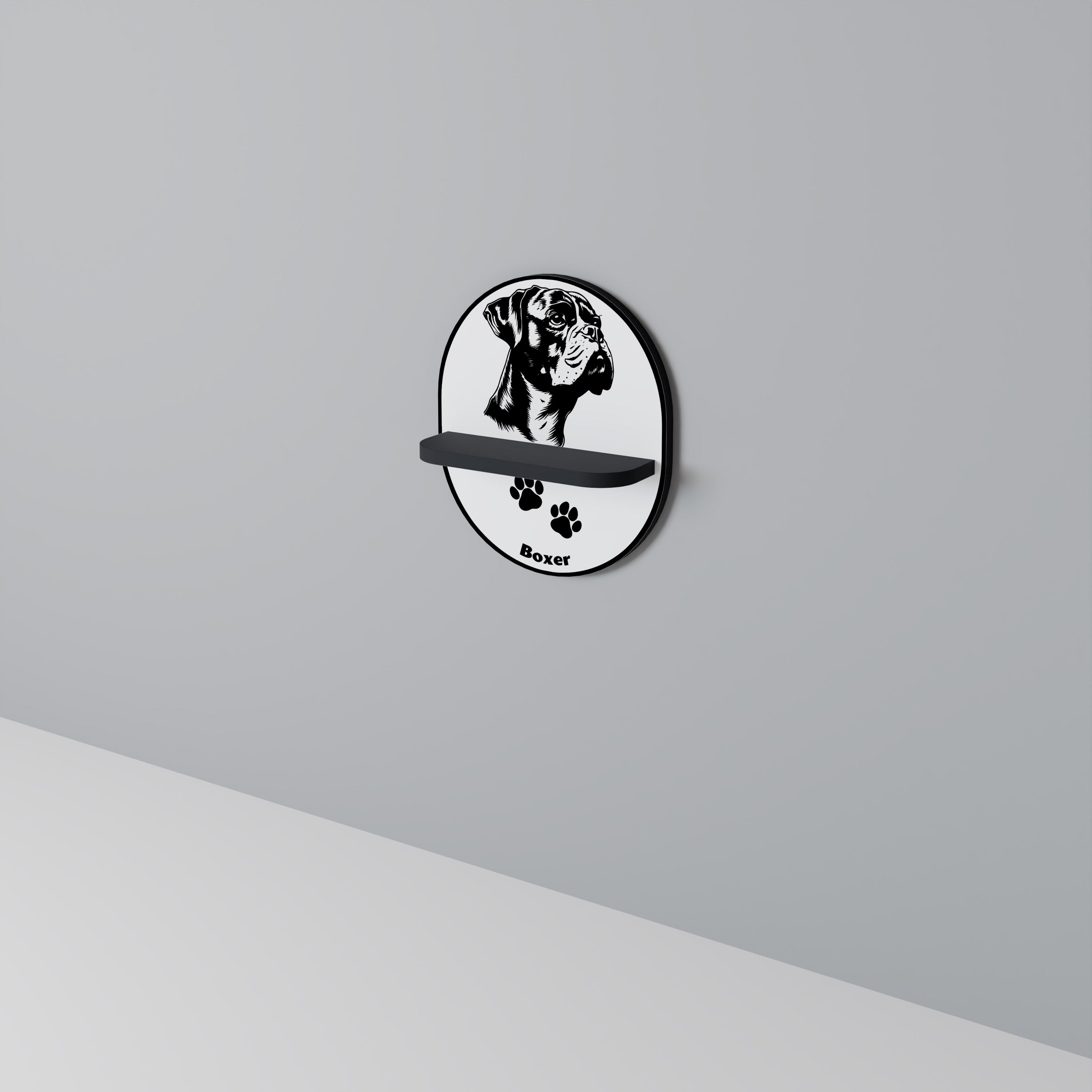 Étagère ovale en forme de chien Boxer, finition noire