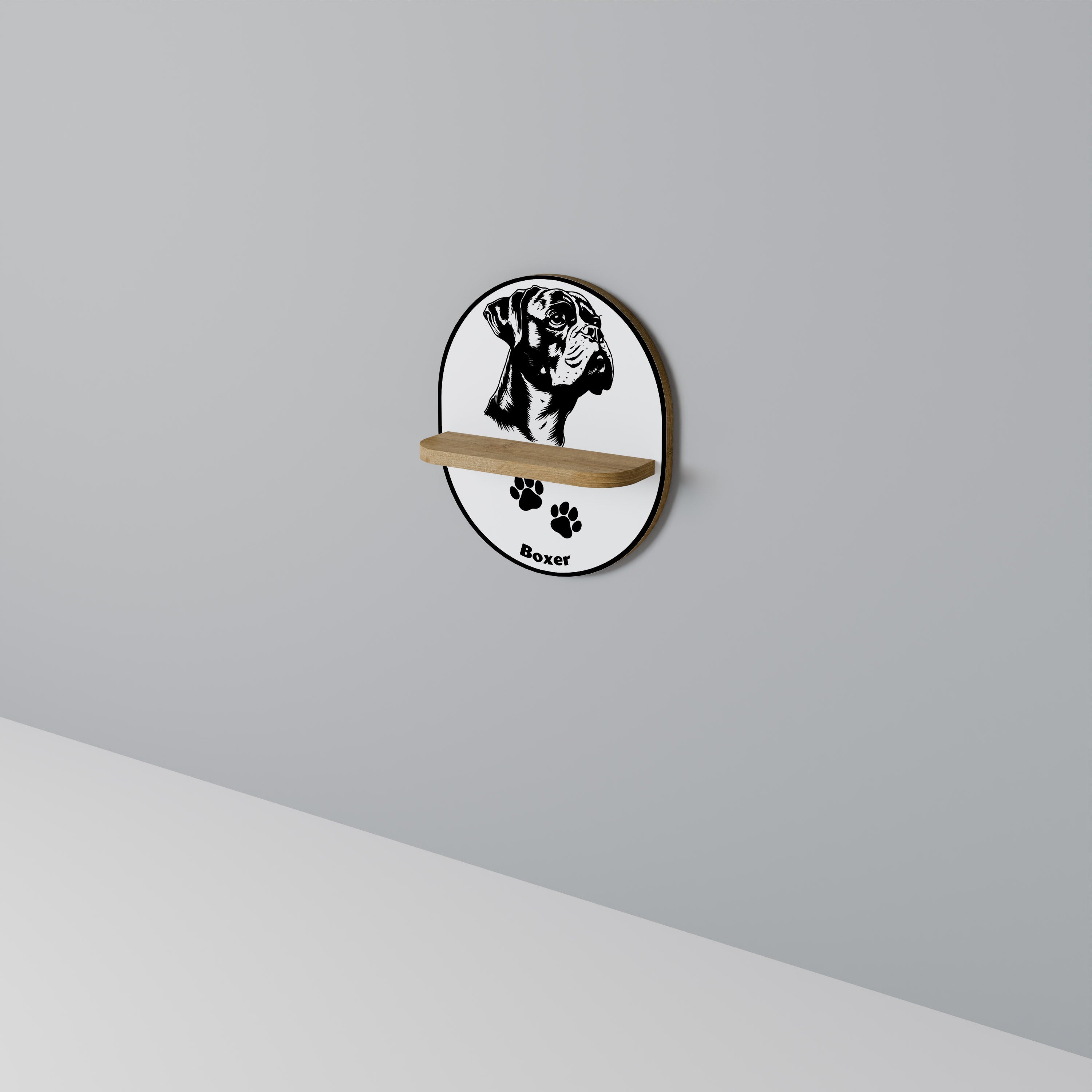 Étagère d'art ovale BOXER DOG effet chêne