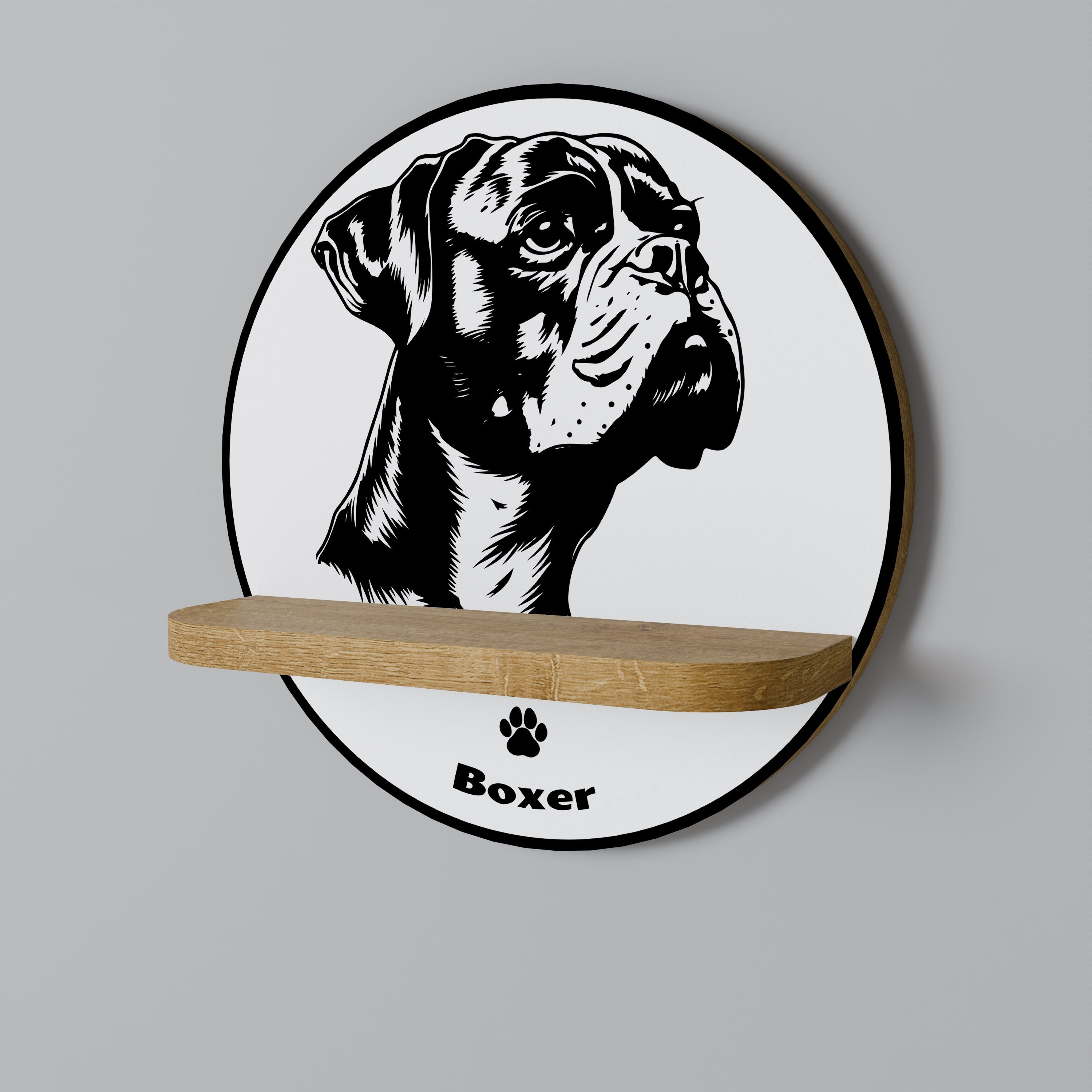 Étagère d'art ronde BOXER DOG effet chêne