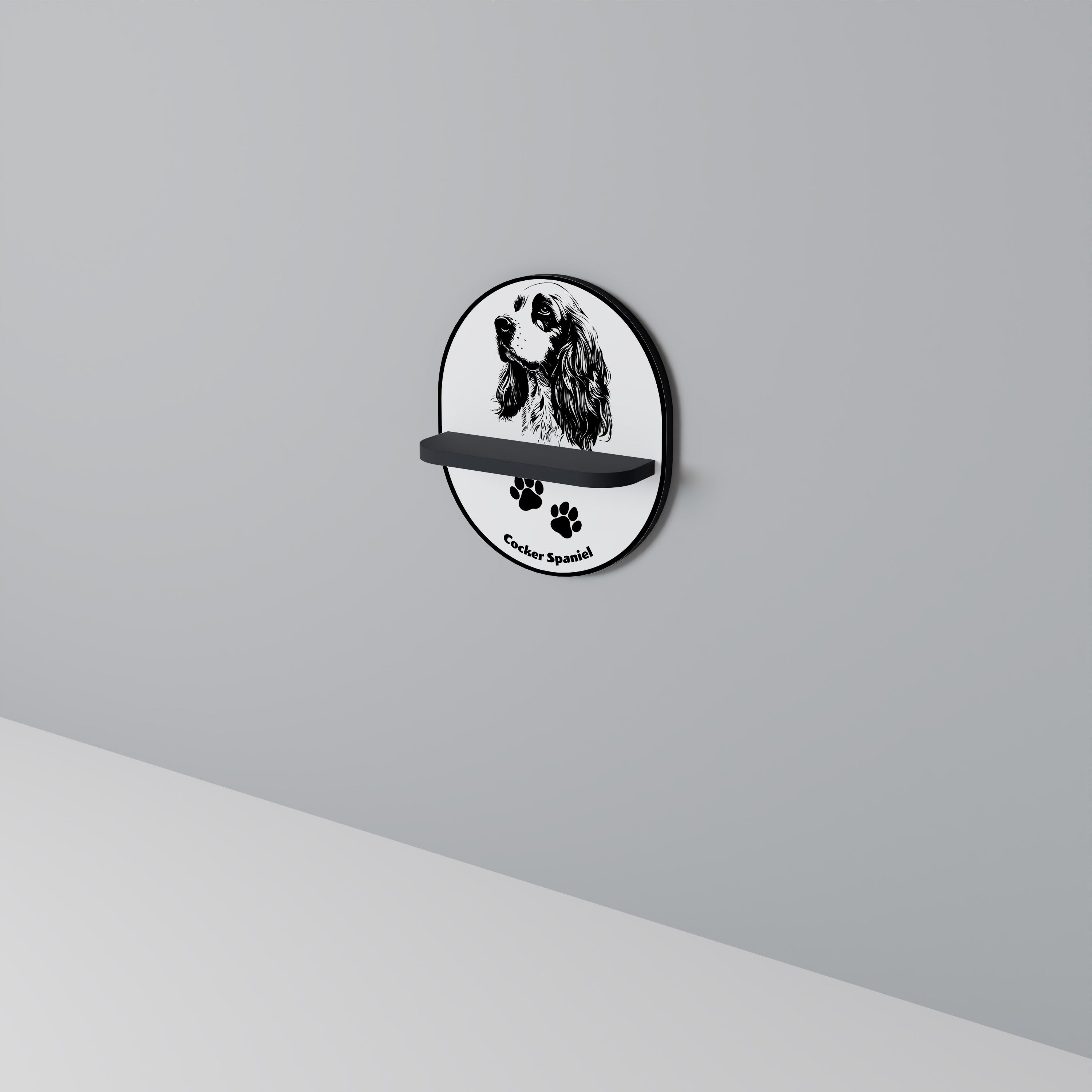 Étagère ovale en finition noire représentant un Cocker anglais