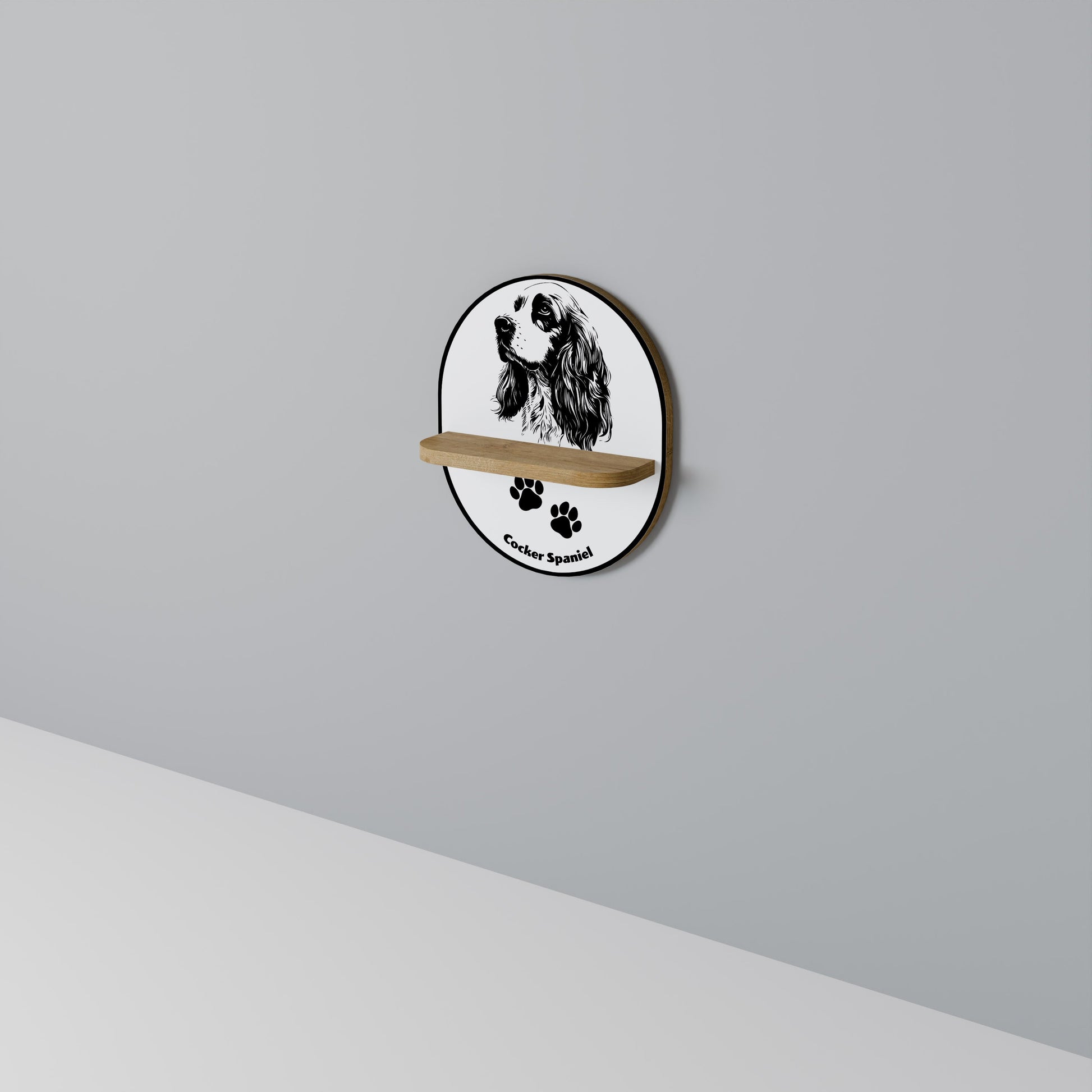 ENGLISH COCKER SPANIEL Oval Art Shelf In Oak Effect