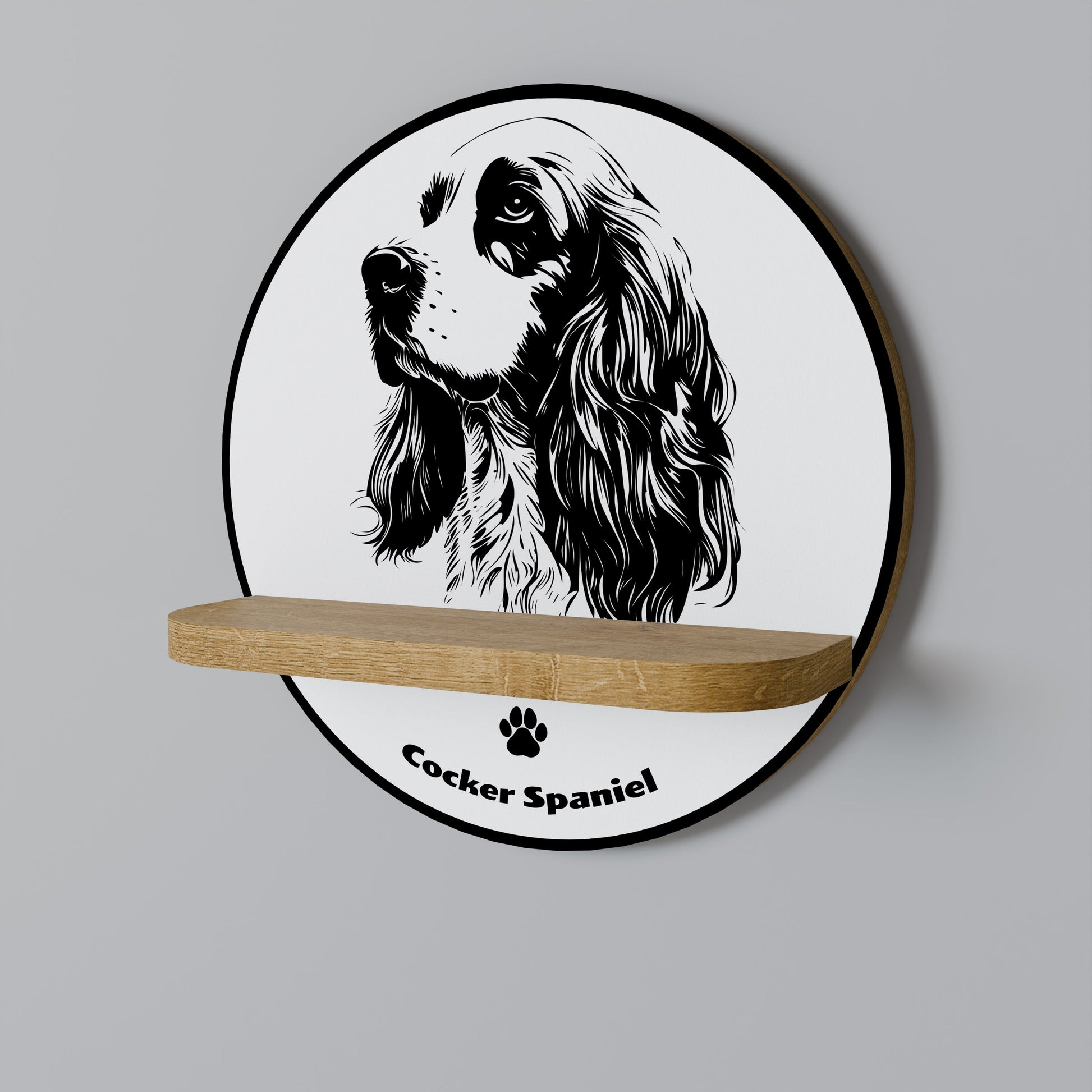 ENGLISH COCKER SPANIEL Round Art Shelf In Oak Effect