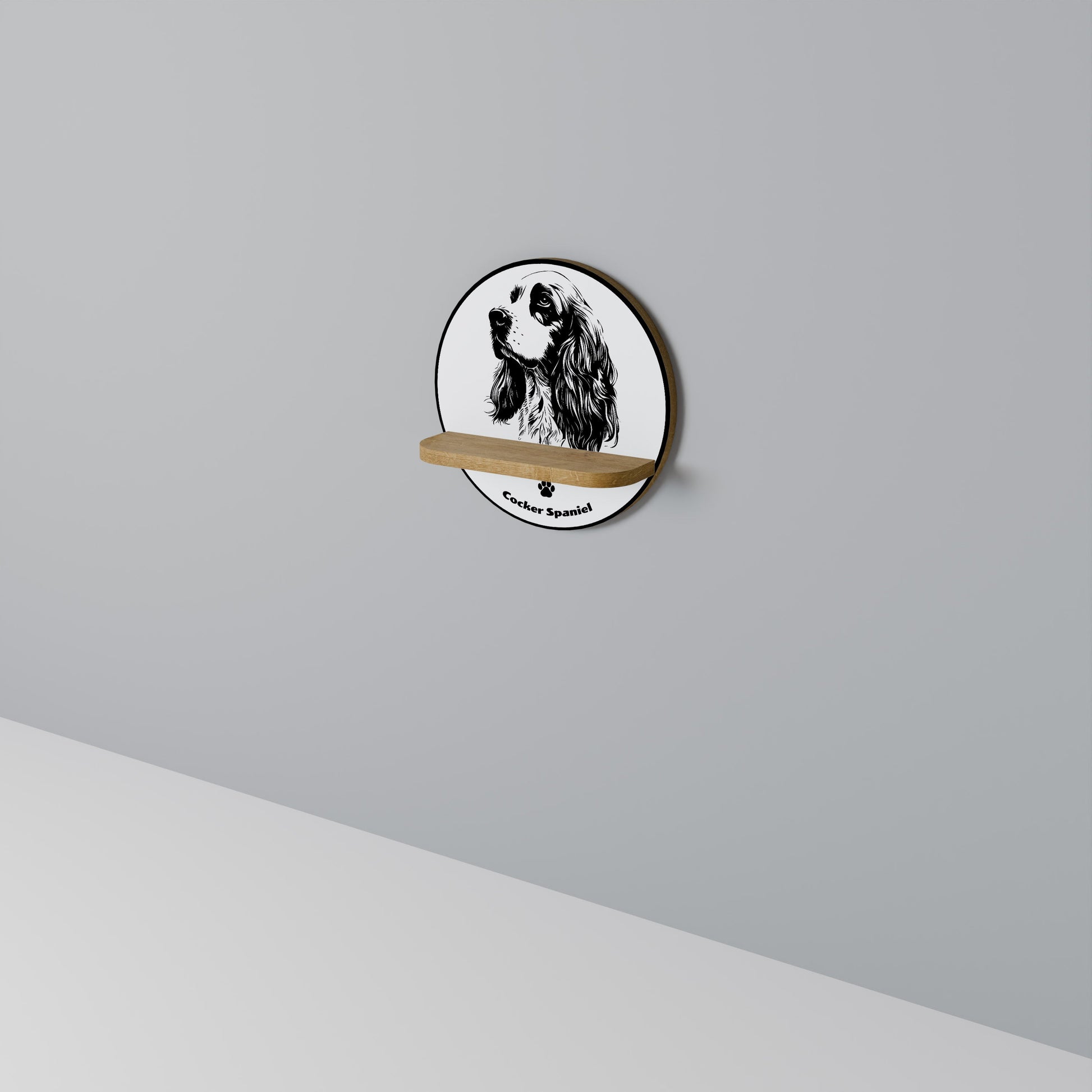 ENGLISH COCKER SPANIEL Round Art Shelf In Oak Effect