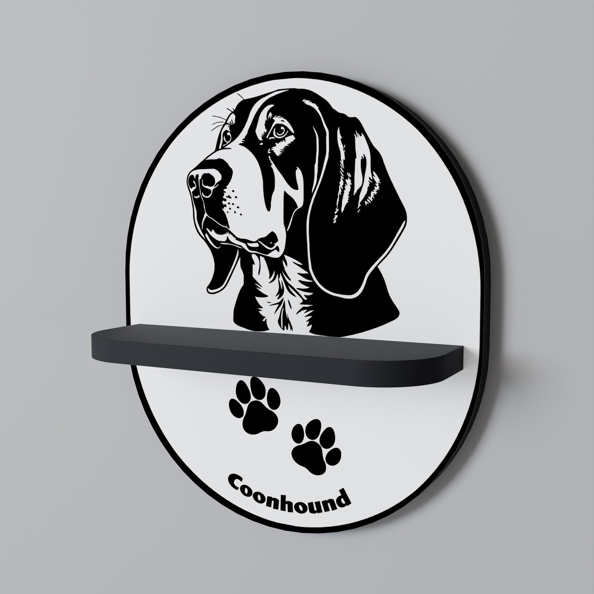 Étagère ovale à motif COONHOUND DOG, finition noire