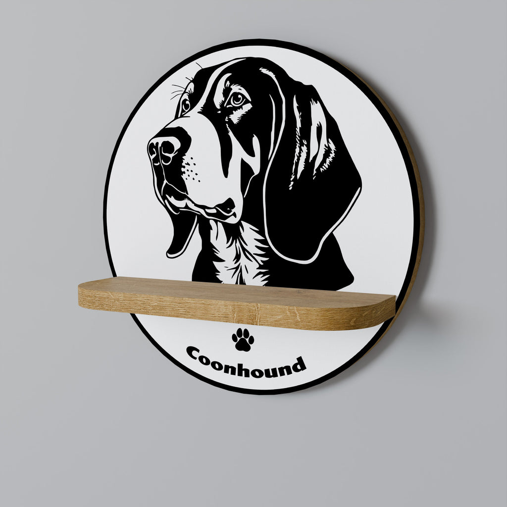 COONHOUND DOG Round Art Shelf In Oak Effect