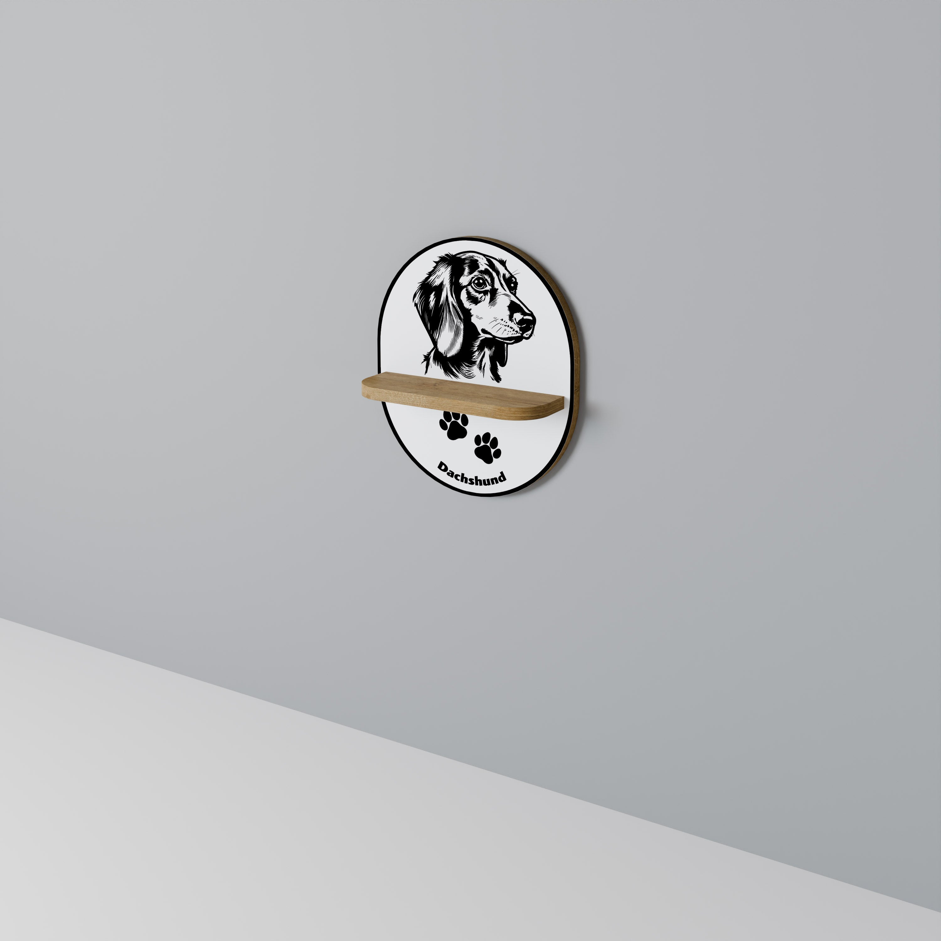 Étagère d'art ovale en forme de teckel effet chêne