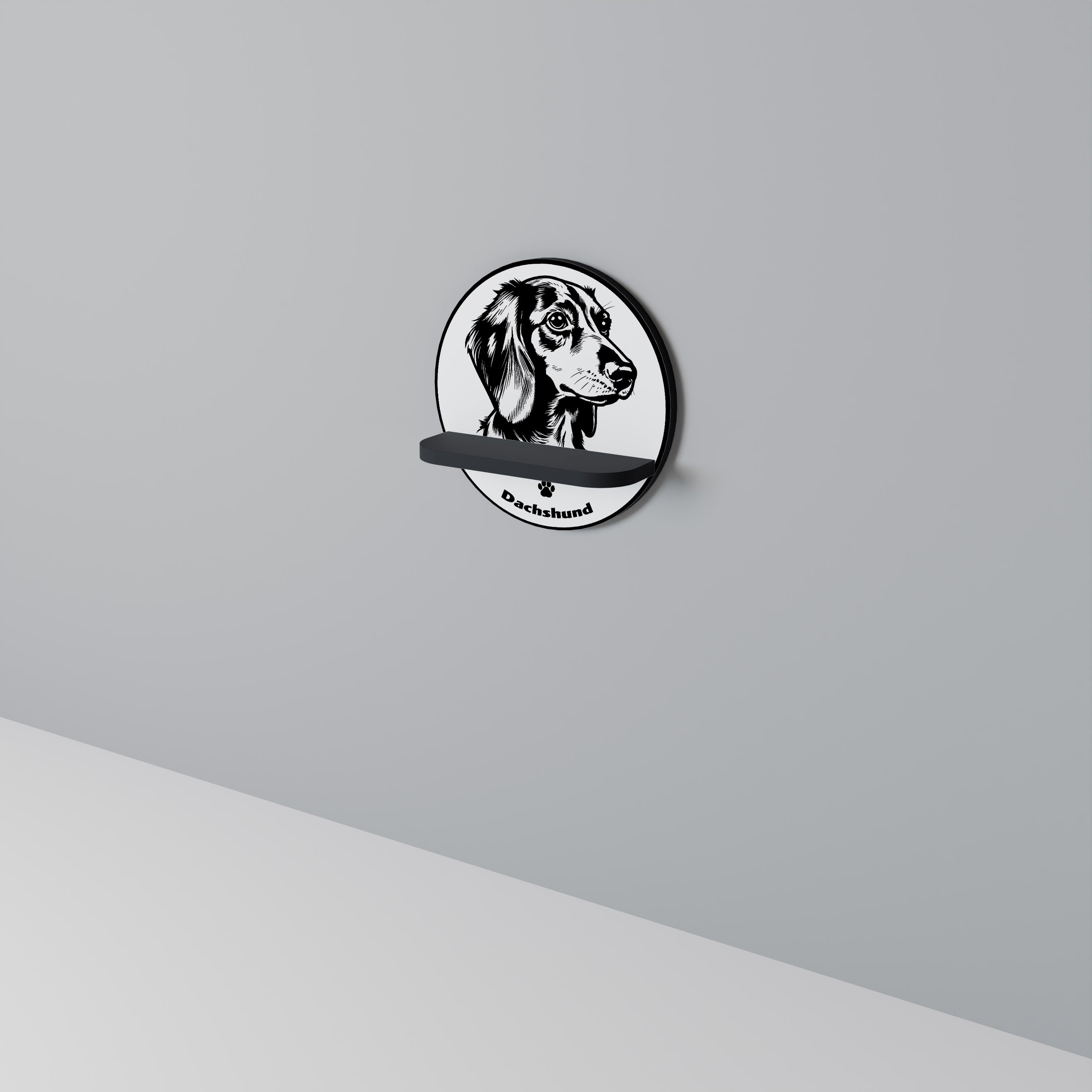 Étagère d'art ronde en forme de teckel, finition noire