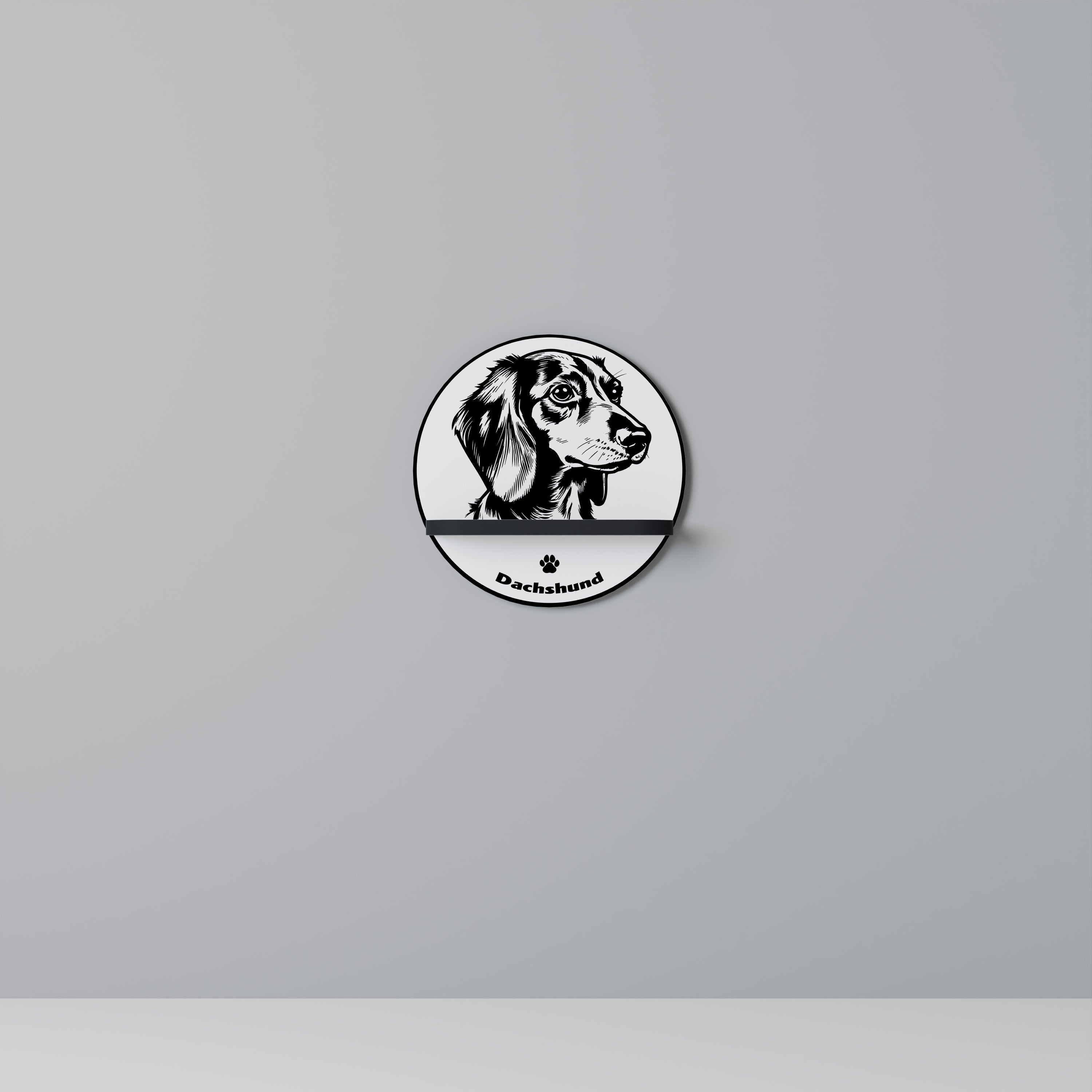 Étagère d'art ronde en forme de teckel, finition noire