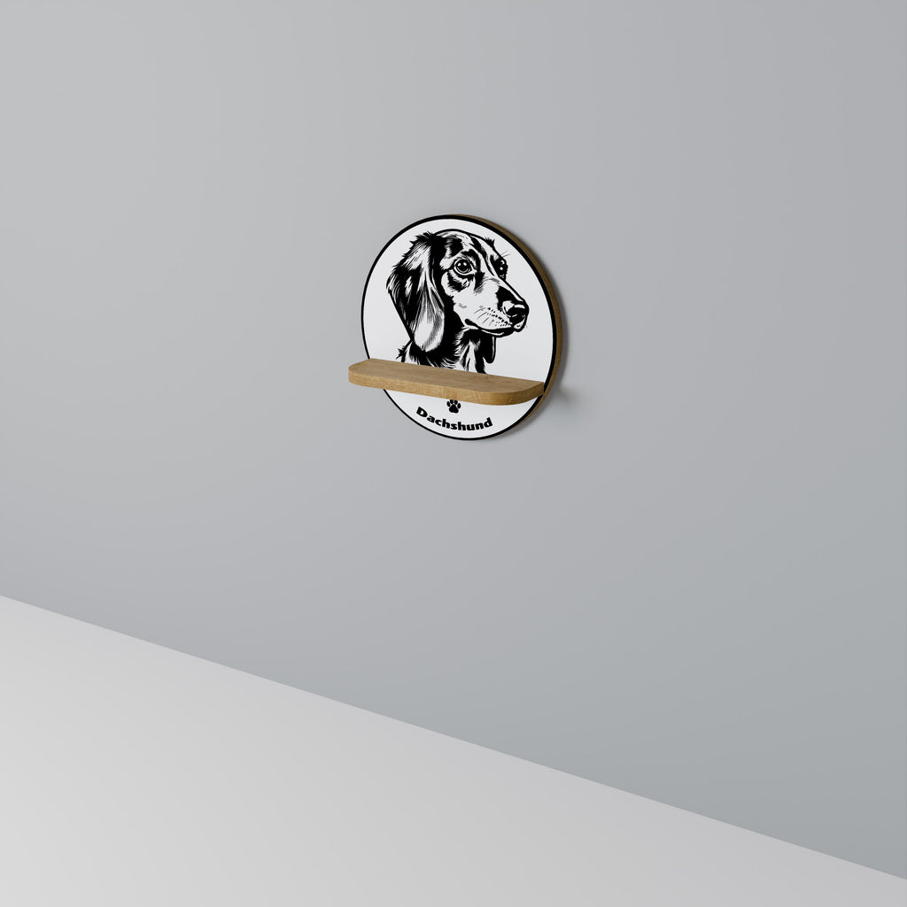 DACHSHUND DOG Round Art Shelf In Oak Effect