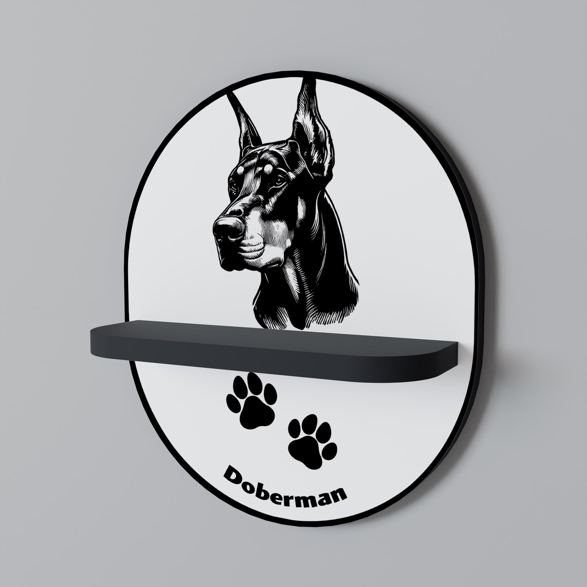 Étagère ovale en forme de chien Doberman, finition noire