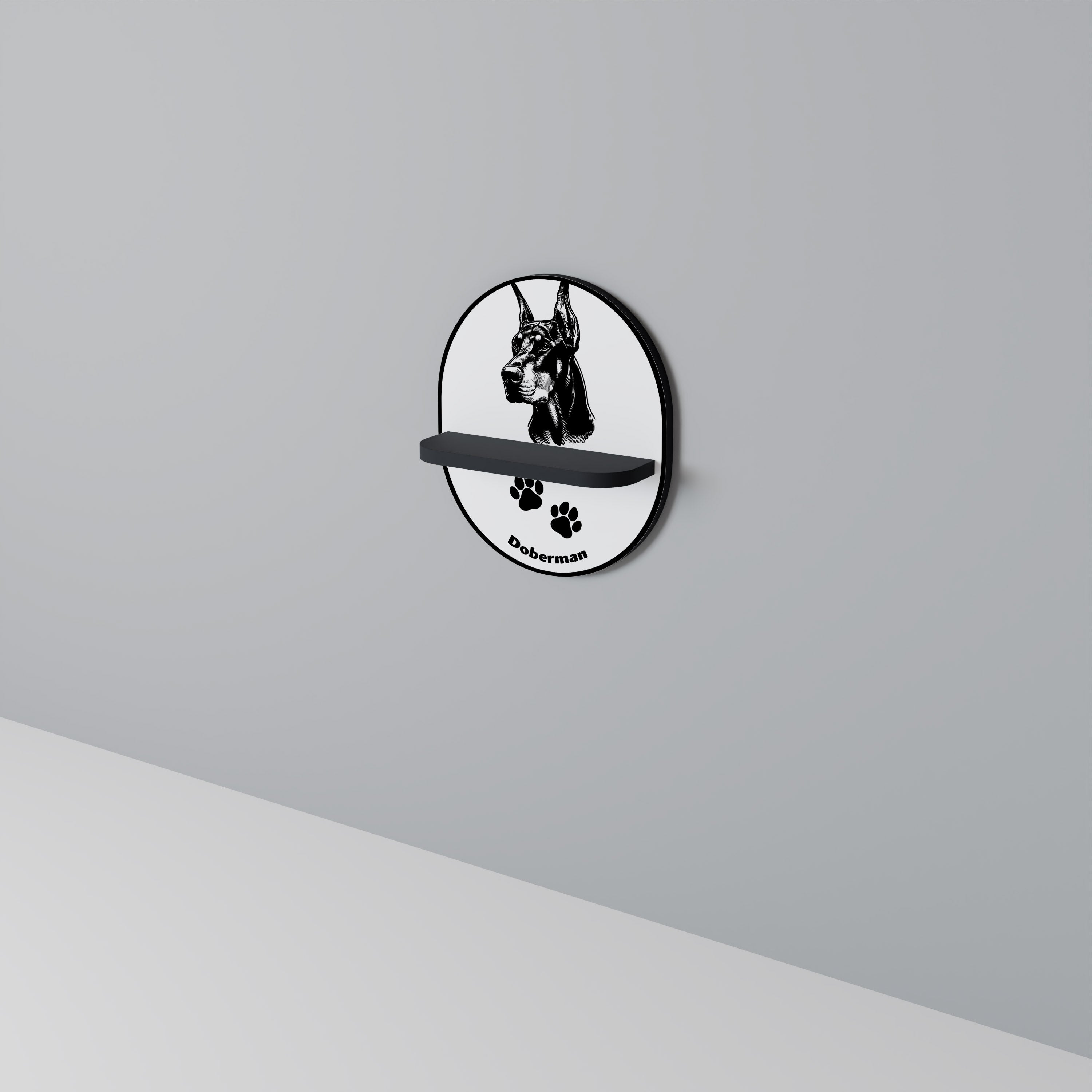 Étagère ovale en forme de chien Doberman, finition noire