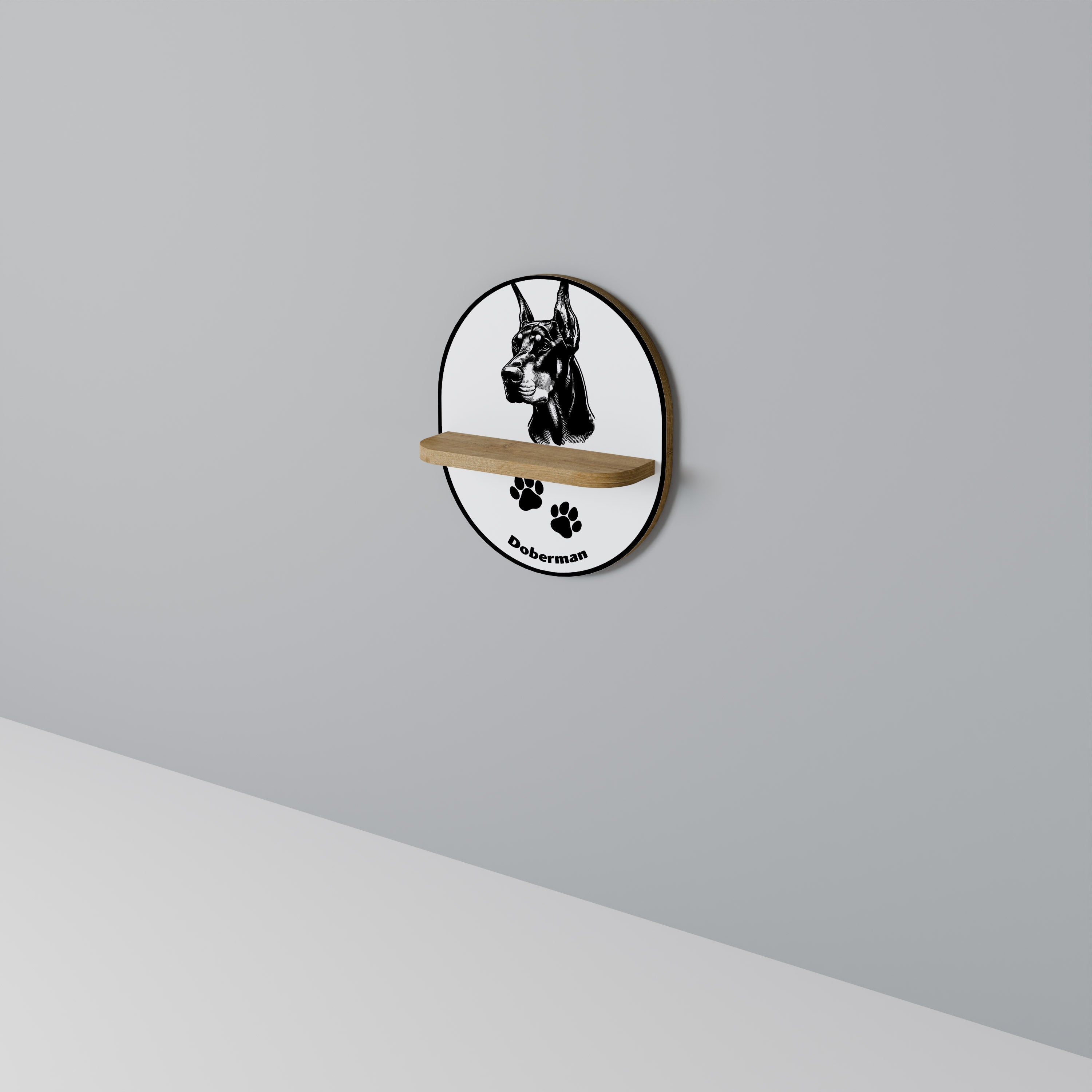 Étagère d'art ovale en forme de chien DOBERMAN effet chêne