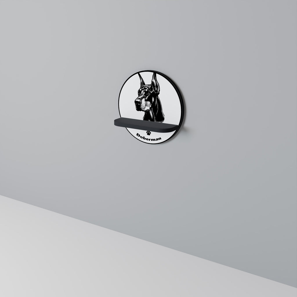 Étagère ronde en forme de chien Doberman, finition noire