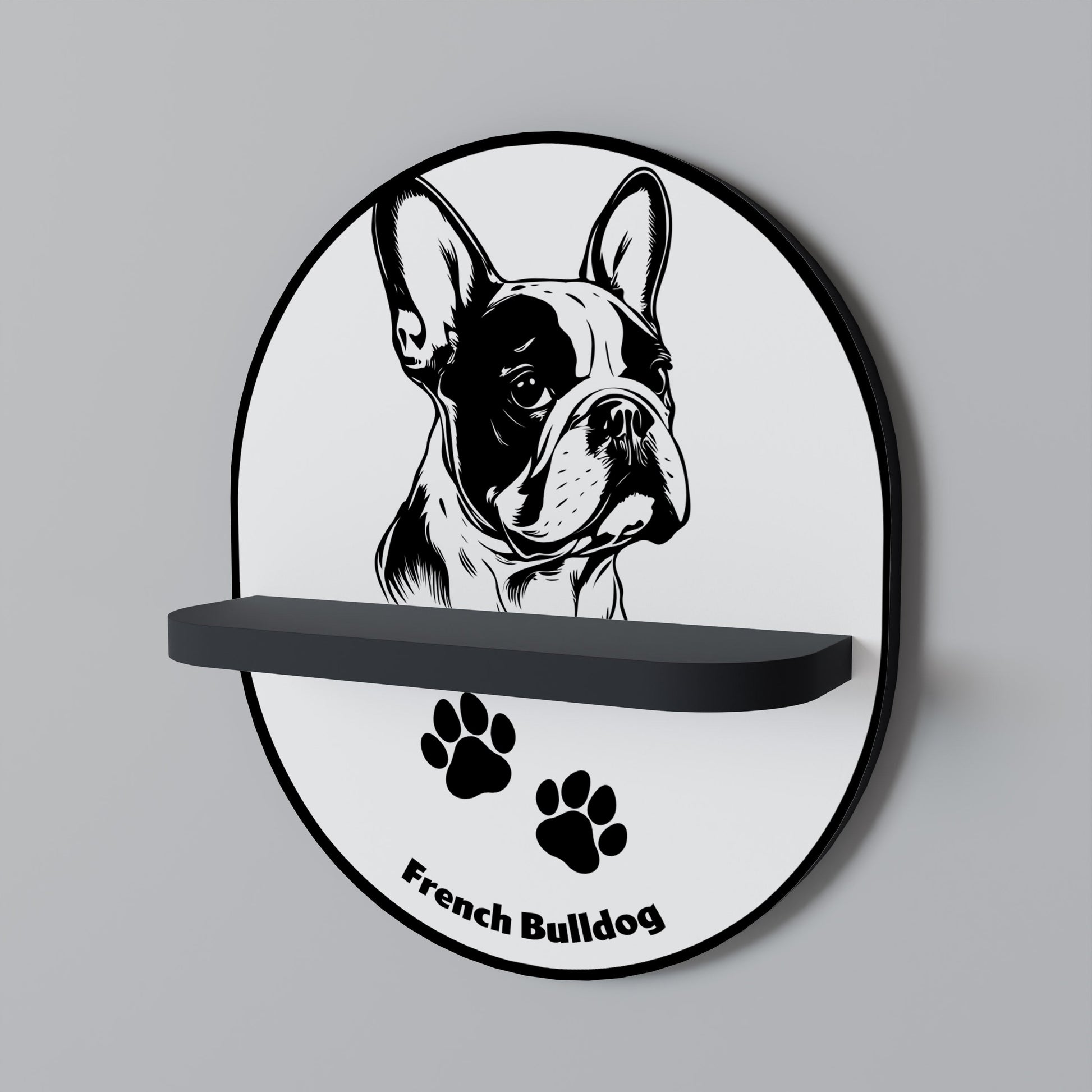 Étagère ovale en forme de bouledogue français, finition noire