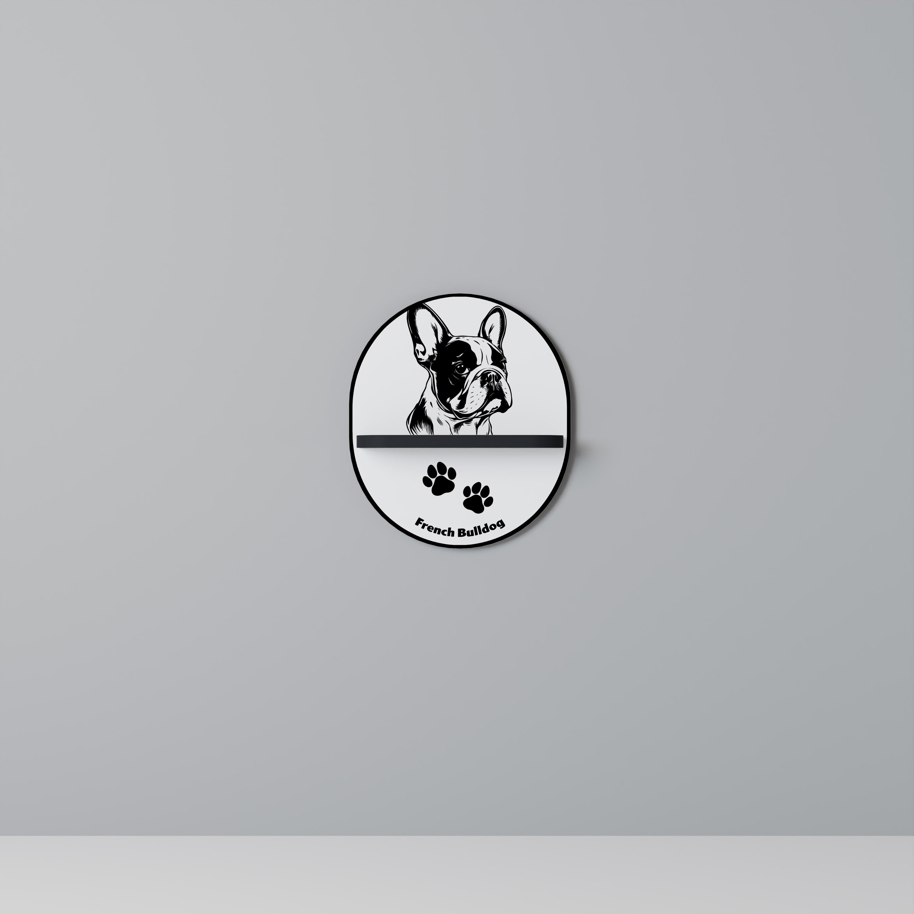 Étagère ovale en forme de bouledogue français, finition noire