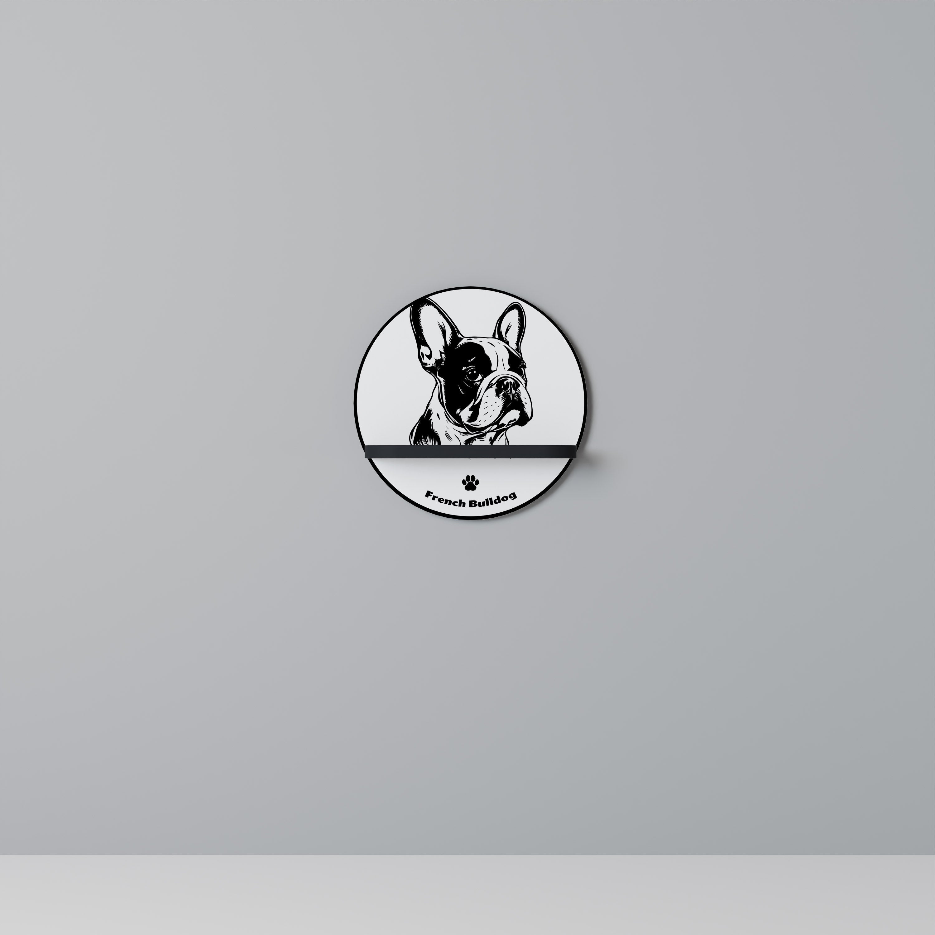 Étagère ronde en forme de bouledogue français, finition noire