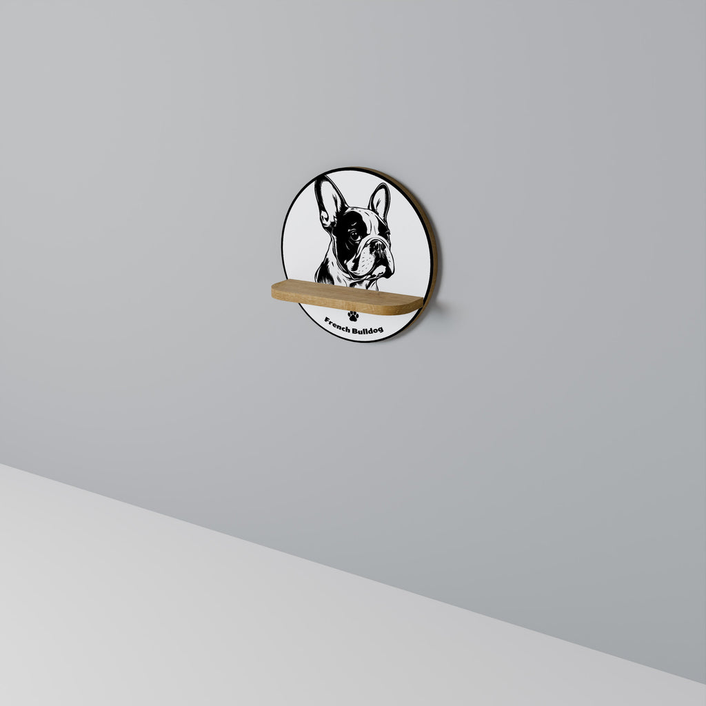 FRENCH BULLDOG Round Art Shelf In Oak Effect