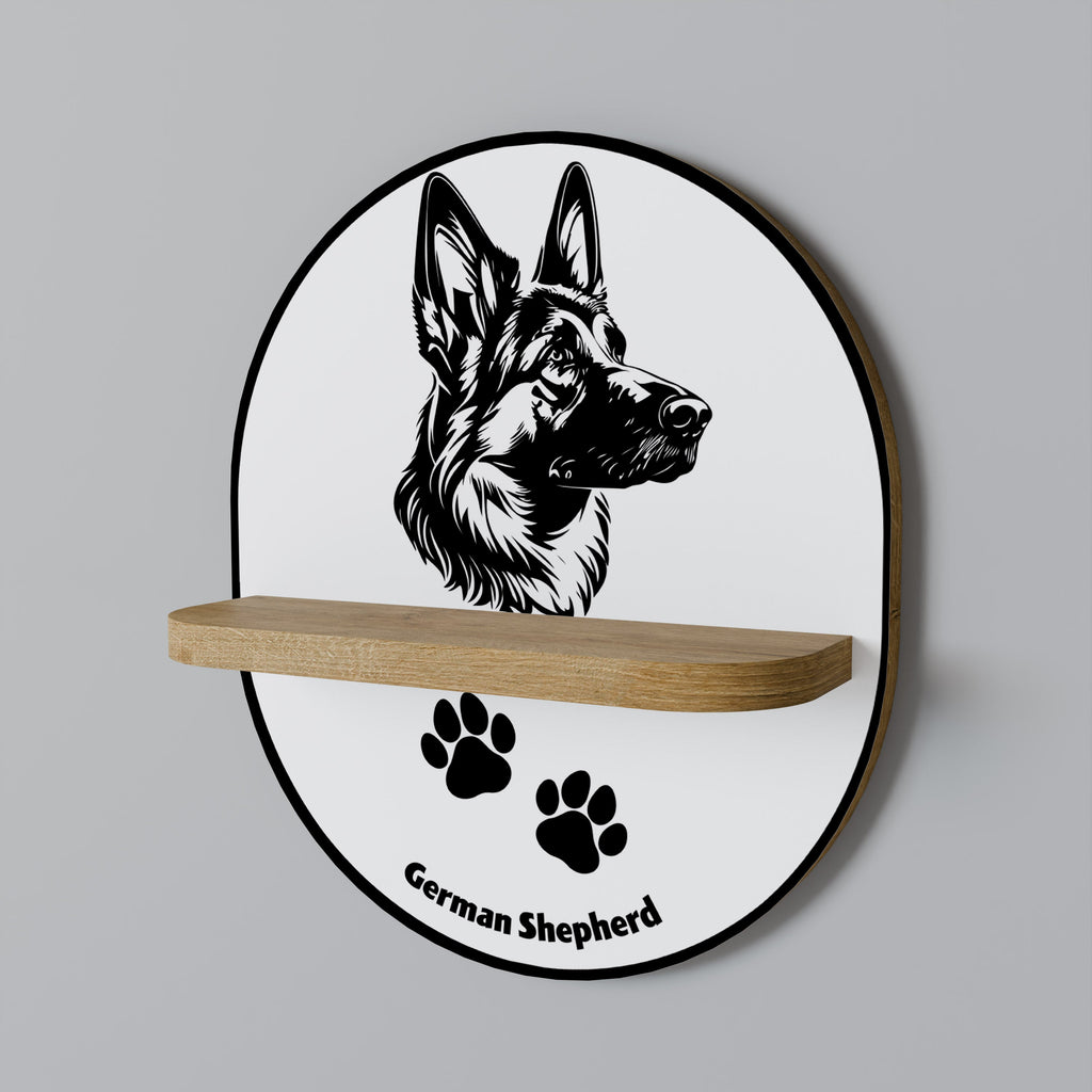 GERMAN SHEPARD Oval Art Shelf In Oak Effect