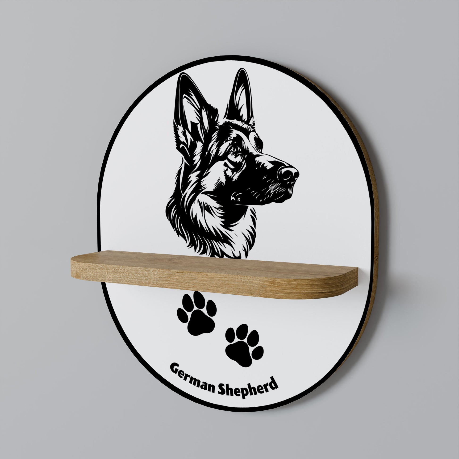 GERMAN SHEPARD Oval Art Shelf In Oak Effect