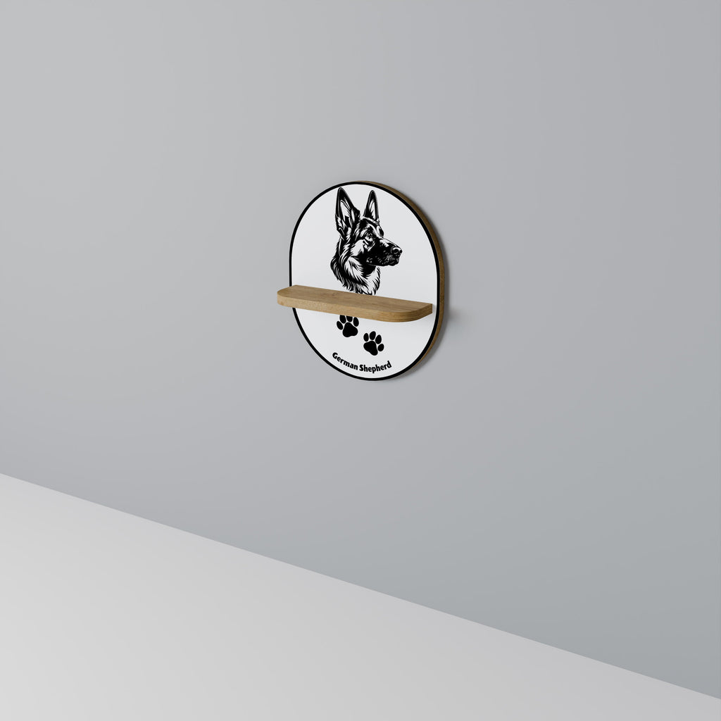 GERMAN SHEPARD Oval Art Shelf In Oak Effect