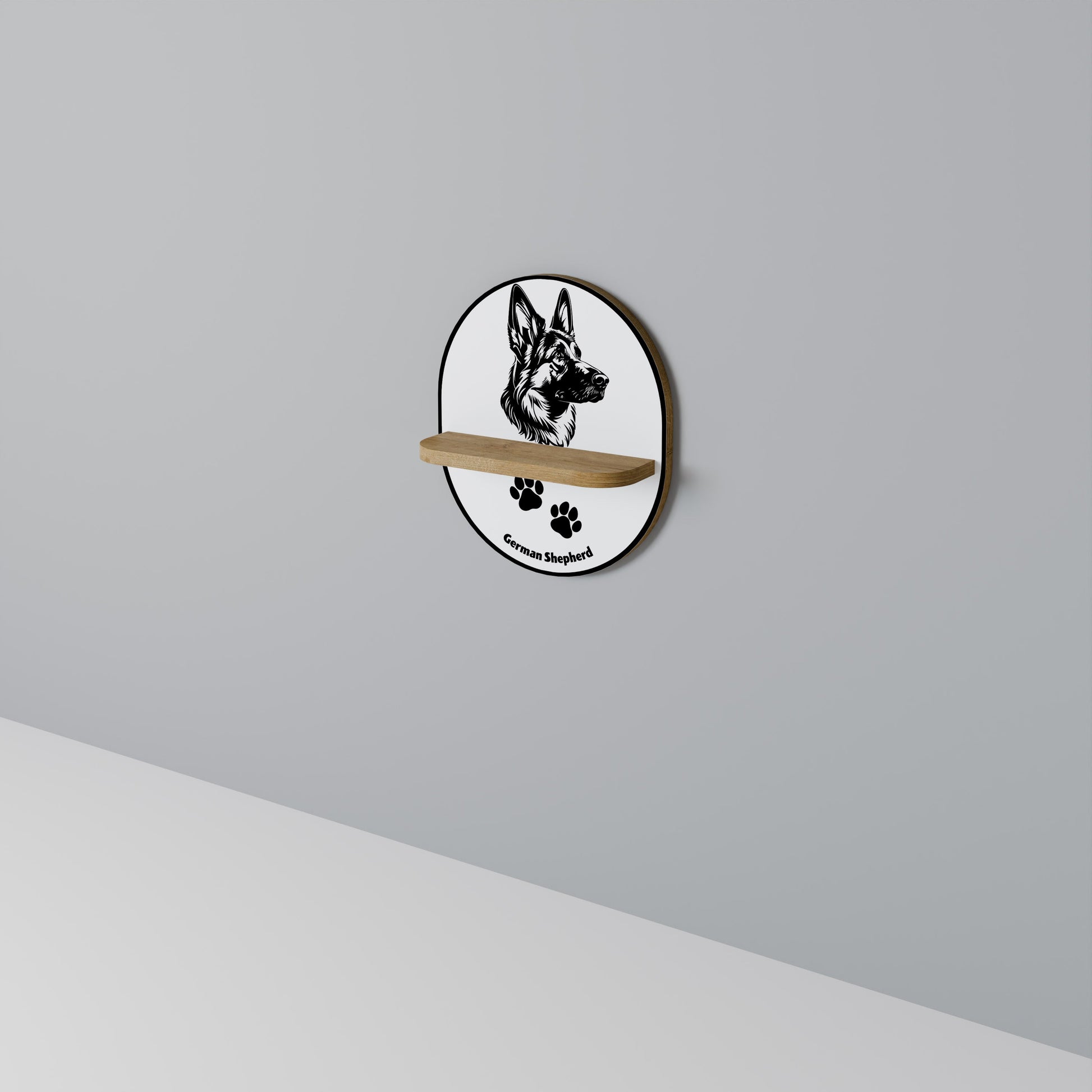 GERMAN SHEPARD Oval Art Shelf In Oak Effect