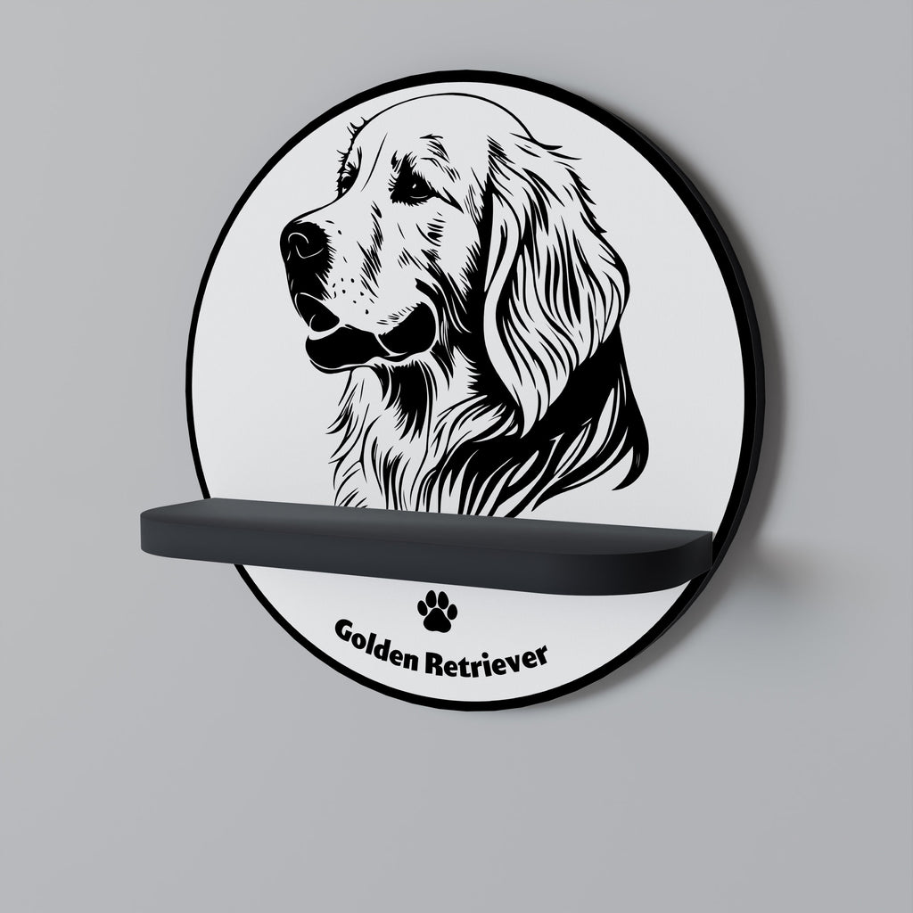 GOLDEN RETRIEVER Round Art Shelf In Black Finish