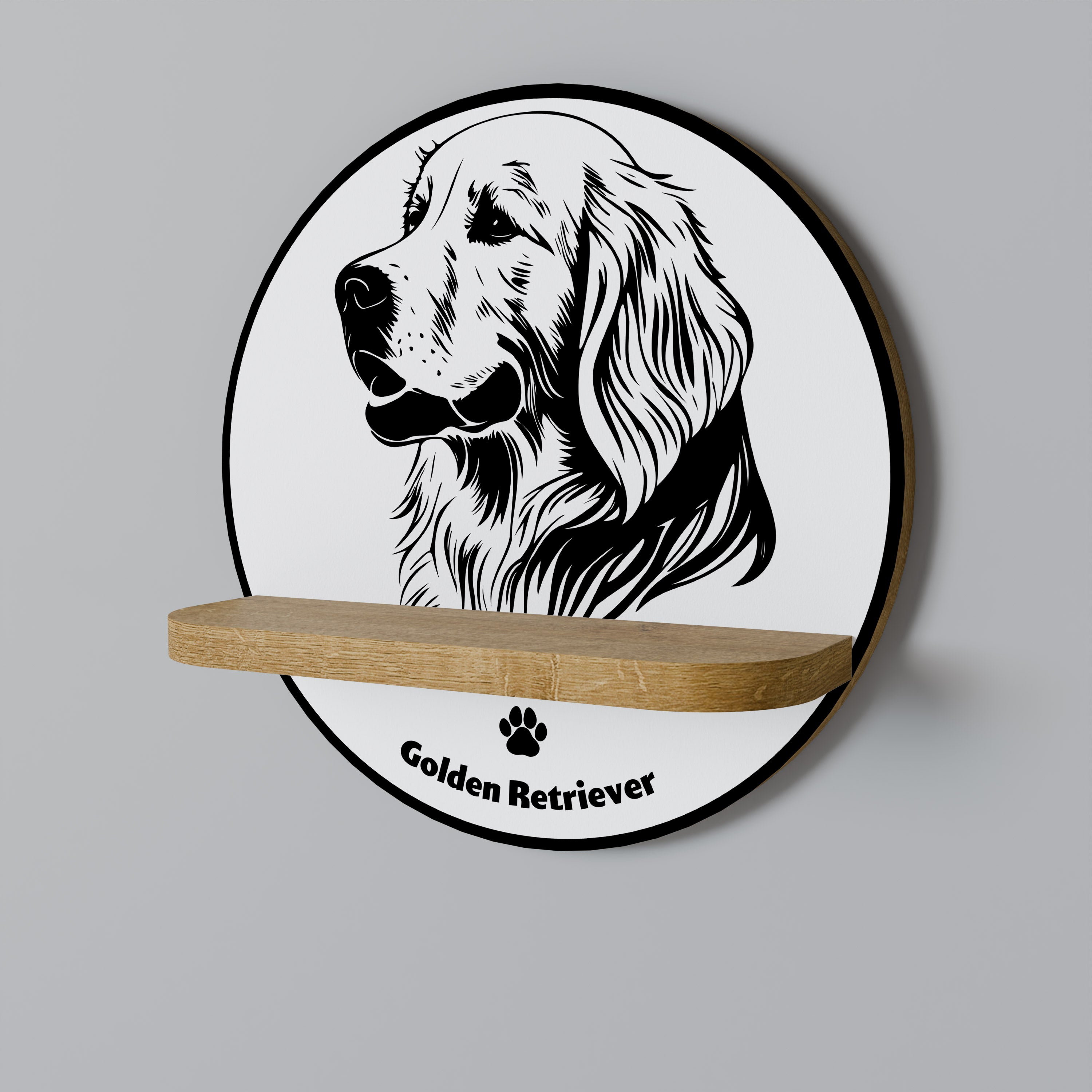Étagère d'art ronde GOLDEN RETRIEVER effet chêne