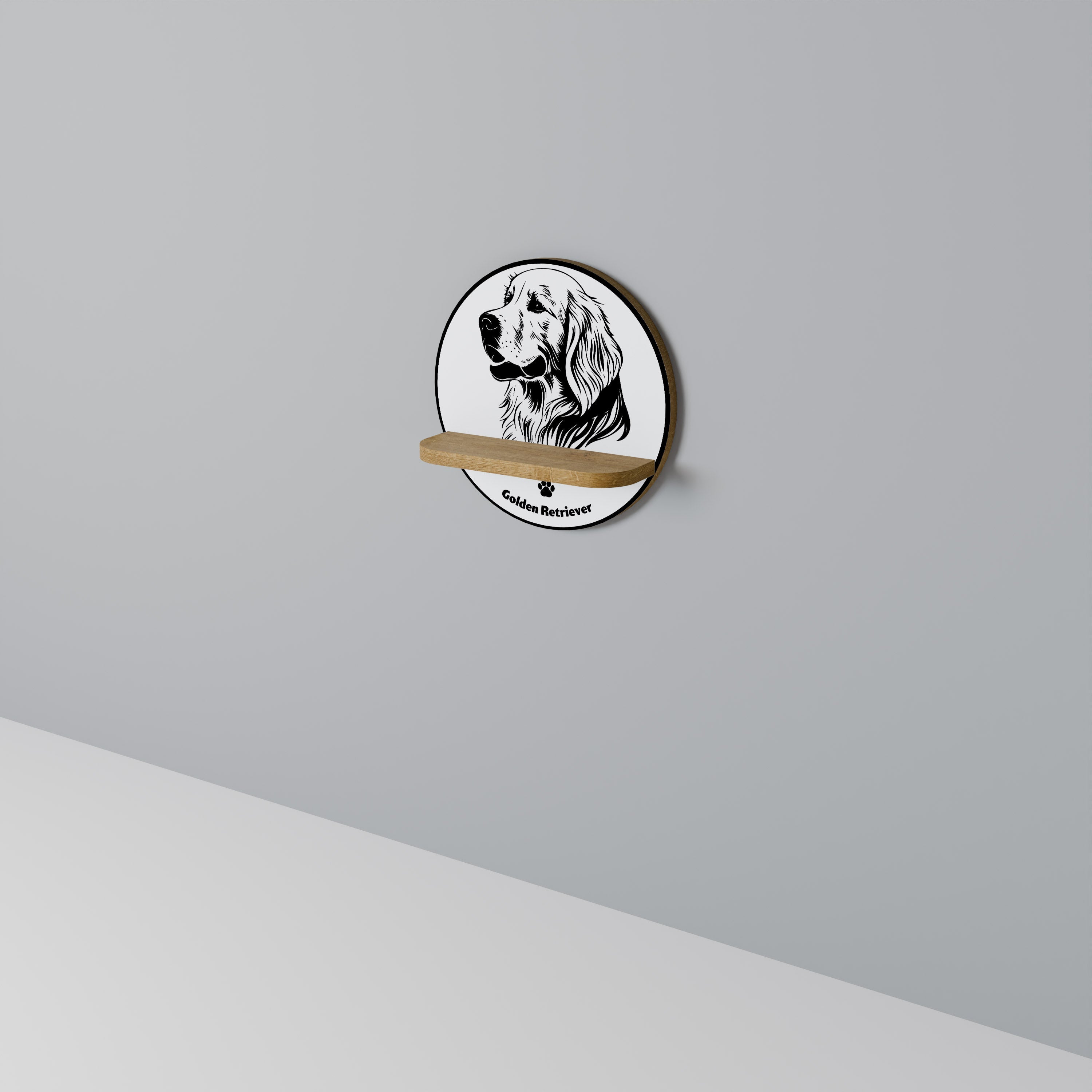 Étagère d'art ronde GOLDEN RETRIEVER effet chêne