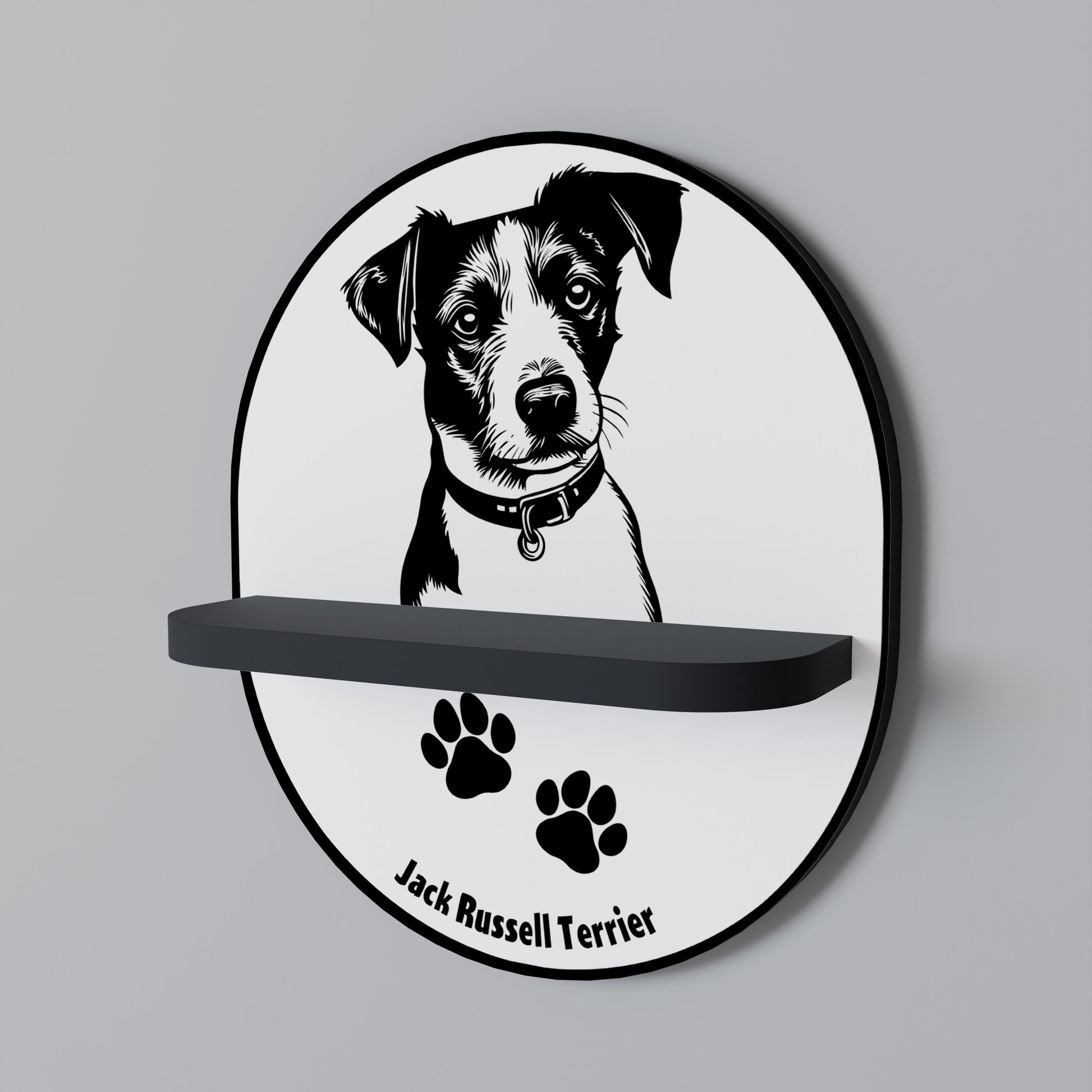 Étagère ovale à motif Jack Russell Terrier, finition noire