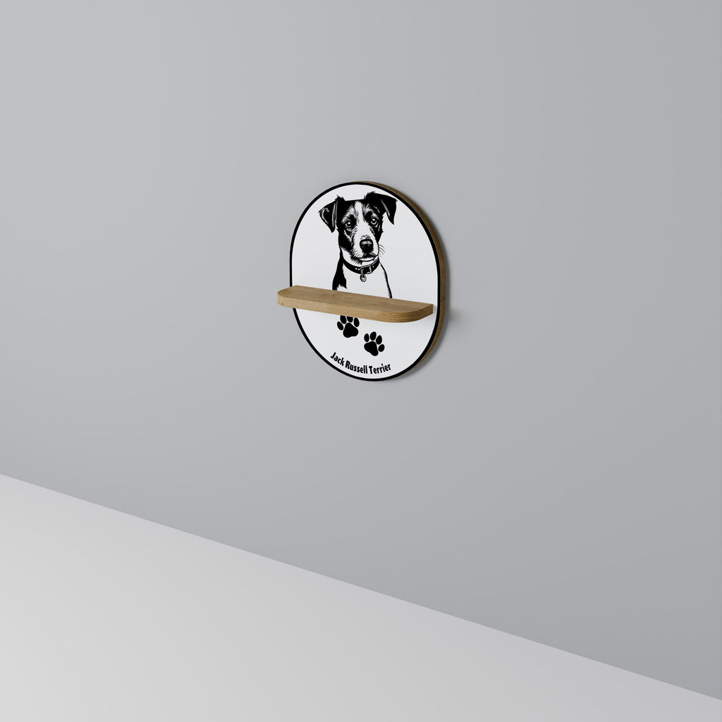 JACK RUSSEL TERRIER Oval Art Shelf In Oak Effect